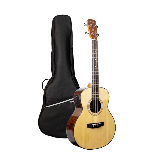 WISHMADE mini acoustic guitar|  Electric travel bass guitars for beginners | Mahogany Construction, Spruce Top with  Gig Bag
