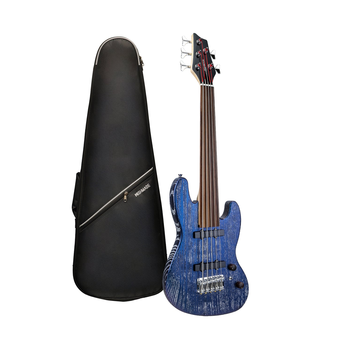 Wishmade Fretless Mini Bass Guitar,Portable Small Size Guitar with Gigbag,Maple Neck,HH.