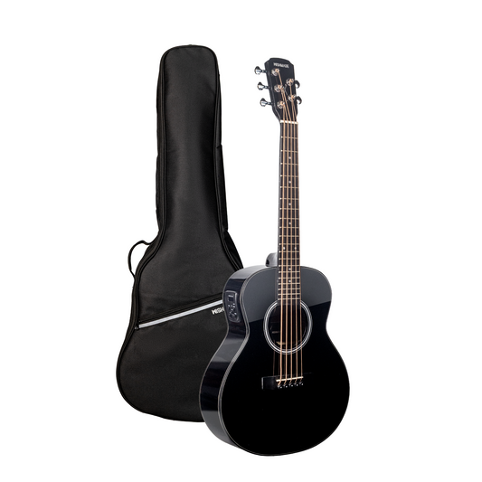 WISHMADE 3/4 Acoustic Bass Guitar 5 string bass guitar With Gig Bag  - Black Guitar Body Natural Wood Finish for Kids Bass Guitar & Beginner Guitar for Adults Youth Practice