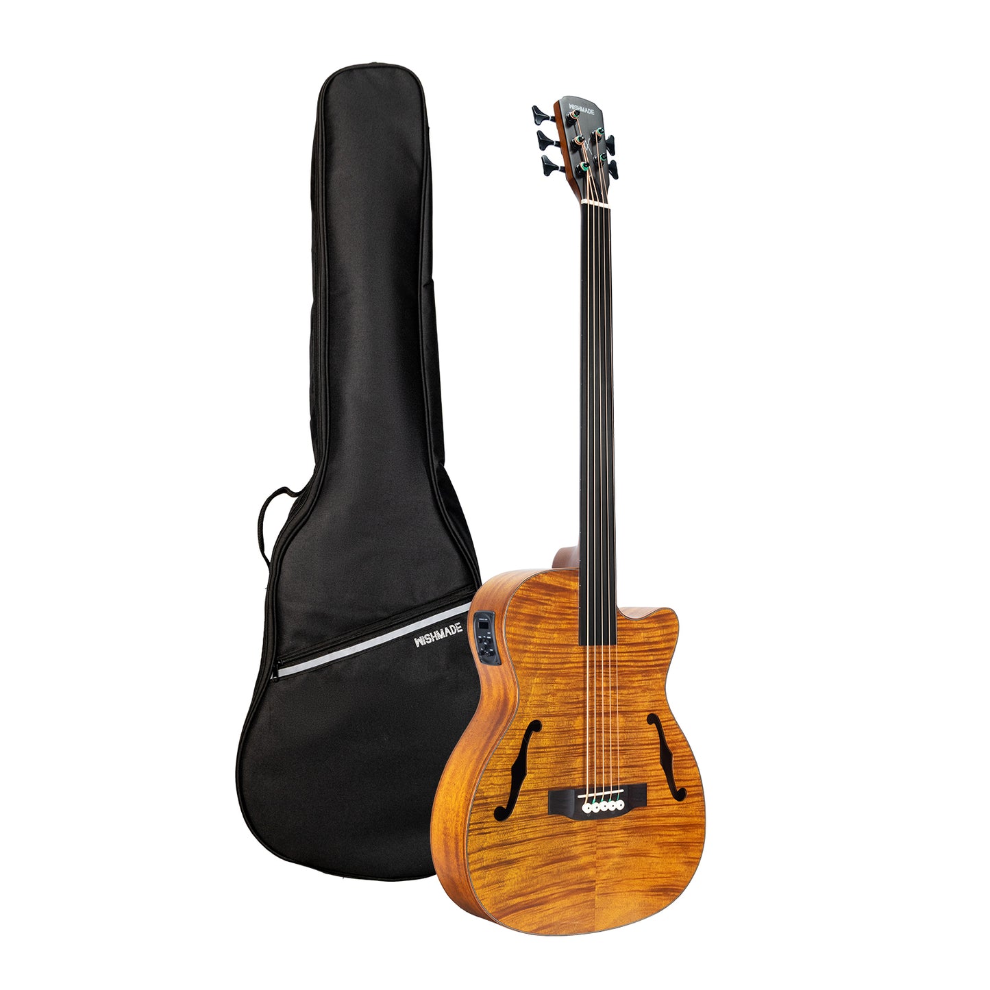 WISHMADE Acoustic Bass Guitar with F-Holes | 5 String Bass Guitar forbandsman adults, Flamed Maple Top With Gig Bag