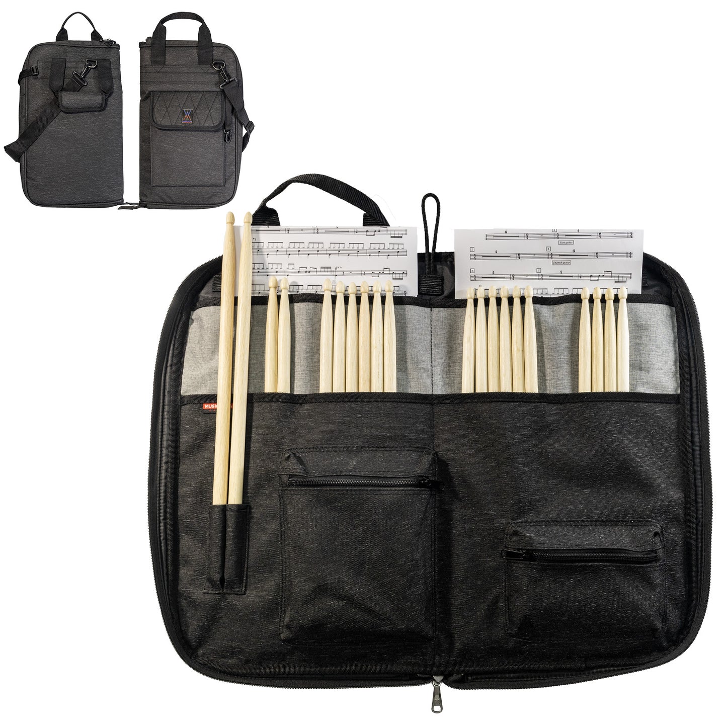 WISHMADE Drumsticks Bag - Large Capacity Drumstick Holder , Waterproof & Anti-Dust Design, Holds 15 Pairs with Durable Oxford Fabric, Crossbody Strap & Metal Hooks for Gigs, Band Practice, Student Performances