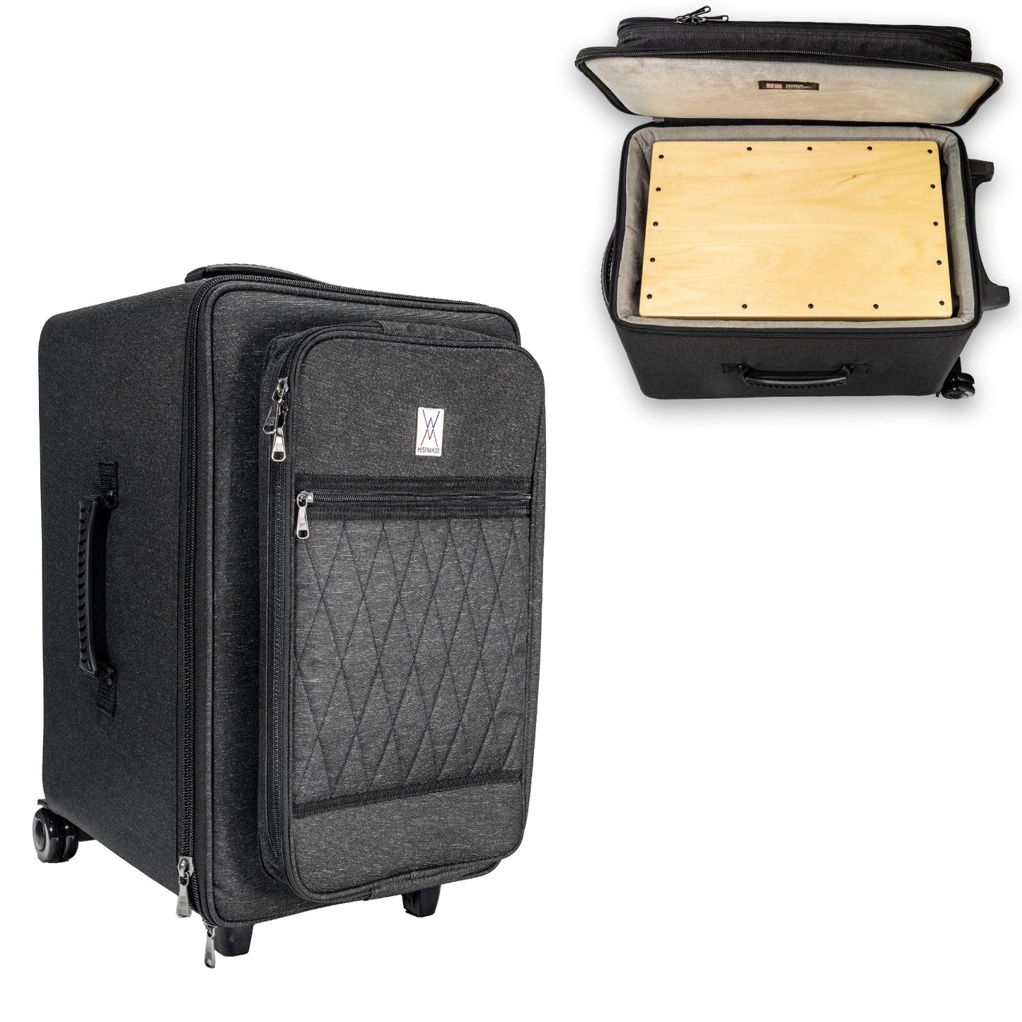 Wishmade CJ100 Cajon Box Drum Bag with Retractable Handle & Wheels ,Waterproof Armor & 2" Shock-Absorbing Padding