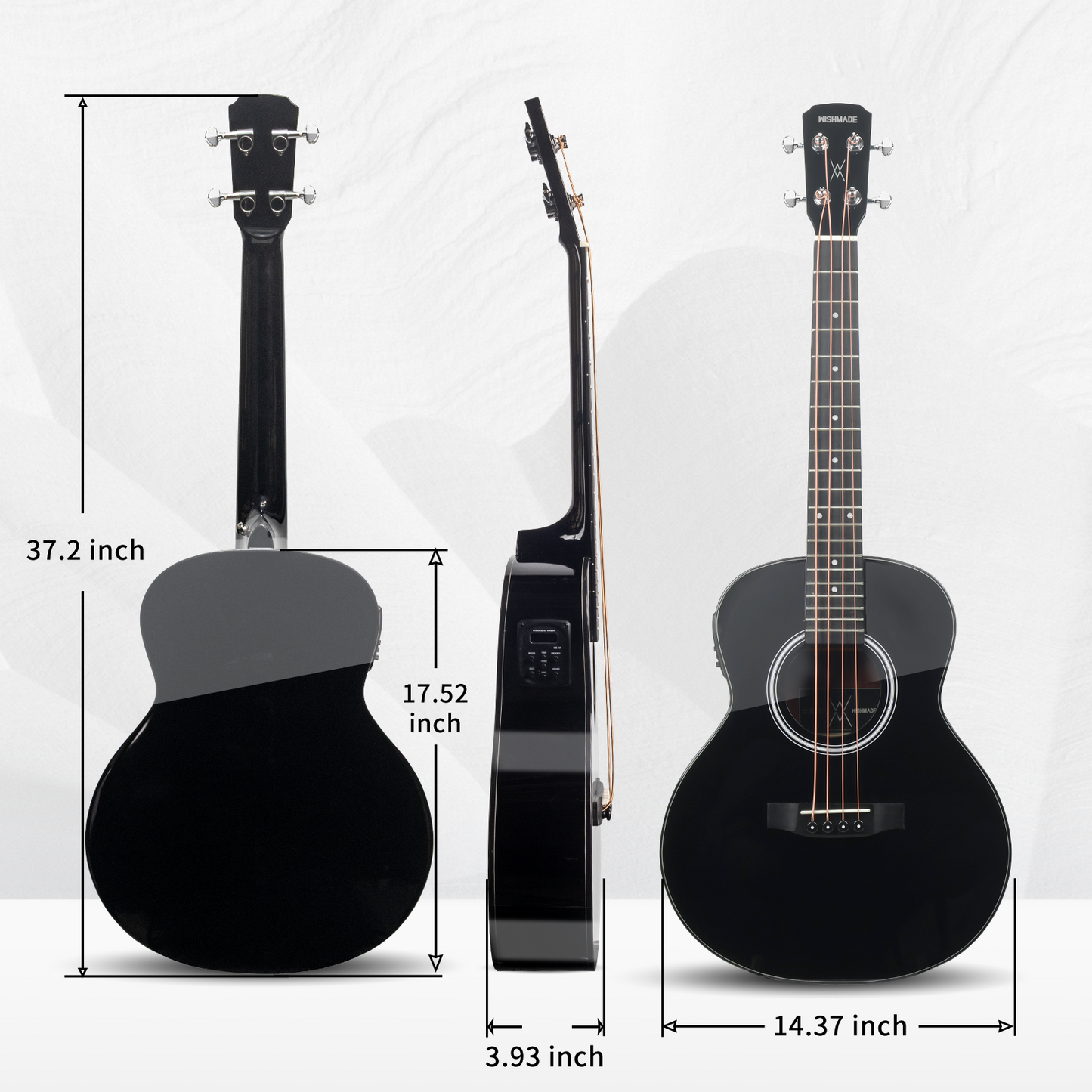 WISHMADE mini acoustic guitar| Electric travel bass guitars for beginners | Mahogany Construction, Spruce Top with Gig Bag