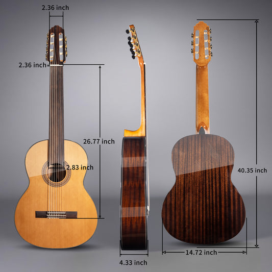 WISHMADE Fretless Classical Guitar,7 String Nylon Guitar,Full Size for Advanced Players