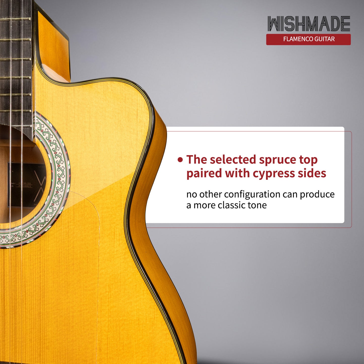 Wishmade  Flamenco Guitar - 39 Inch Electric Classical  Nylon String Guitar for Beginner Adults with Gig Bag