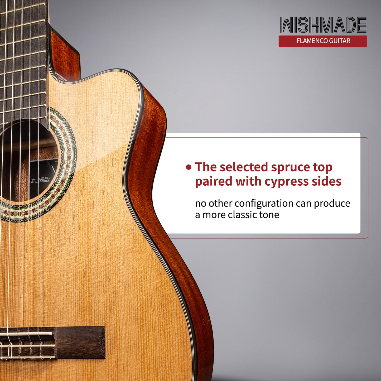 Wishmade Thin Body Acoustic-Electric Guitar, - 39 Inch Nylon String Guitar for Beginner Adults -Natural