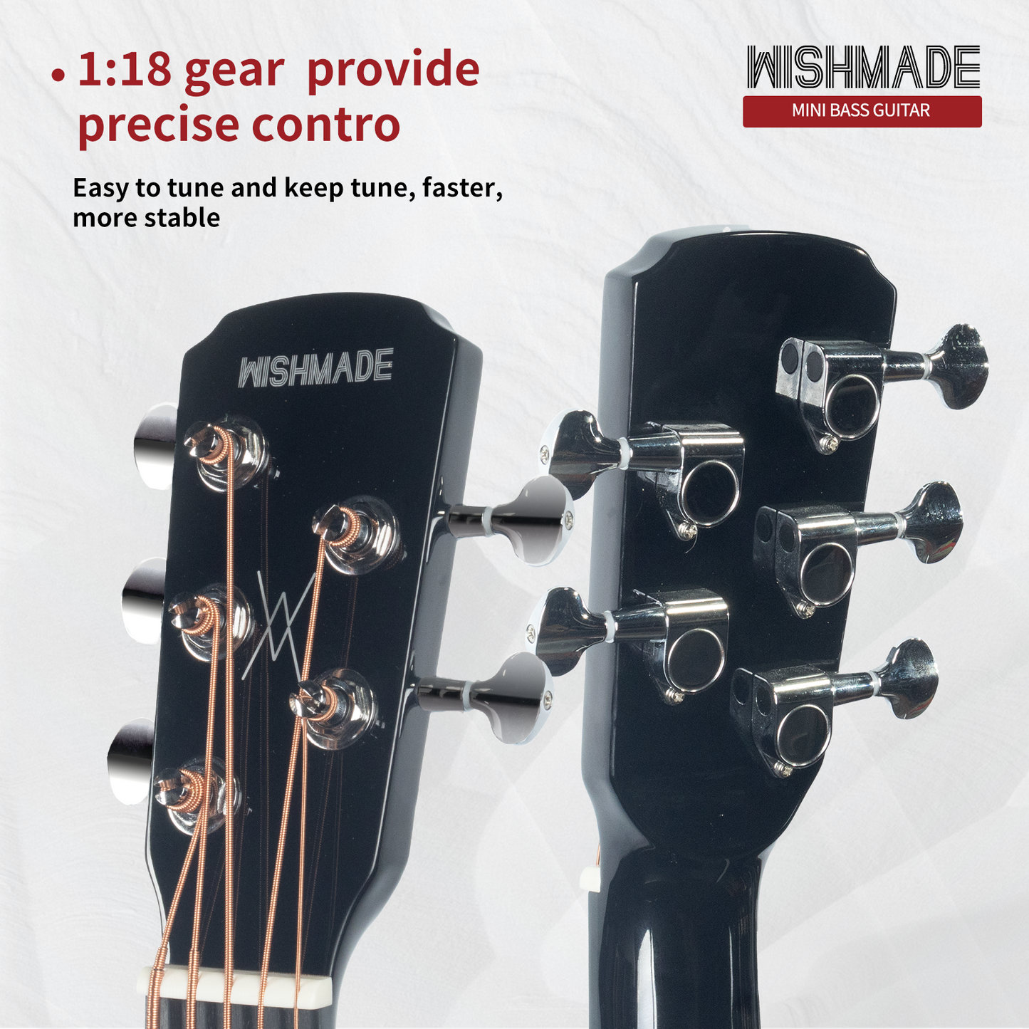 WISHMADE 3/4 Acoustic Bass Guitar 5 string bass guitar With Gig Bag - Black Guitar Body Natural Wood Finish for Kids Bass Guitar & Beginner Guitar for Adults Youth Practice