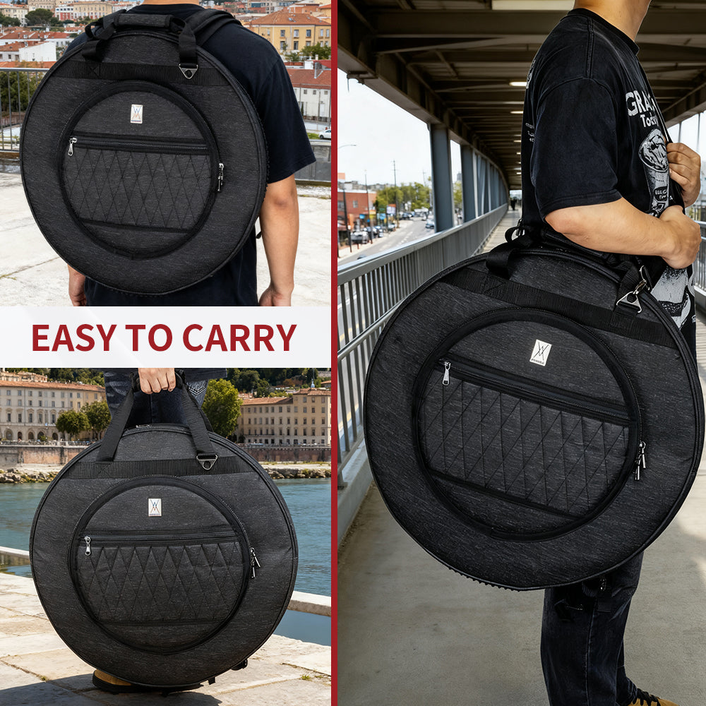 Cymbal Bag, Double Layer Cymbal Case with 25mm Padded Divider, Handles and Backpack Straps for Cymbals and Accessories