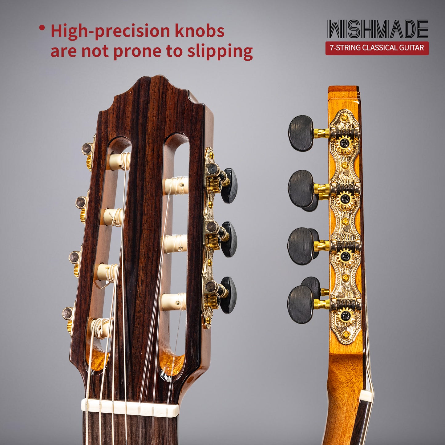 WISHMADE Fretless Classical Guitar,7 String Nylon Guitar,Full Size for Advanced Players
