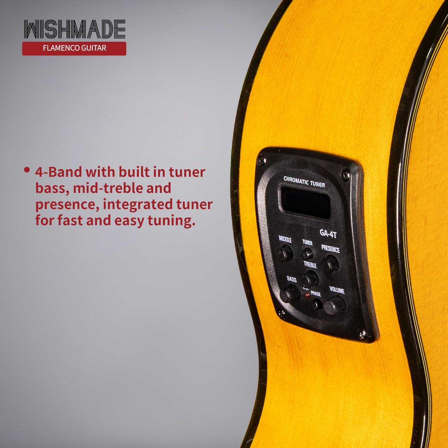 Wishmade Flamenco Guitar - 39 Inch Electric Classical Nylon String Guitar for Beginner Adults with Gig Bag