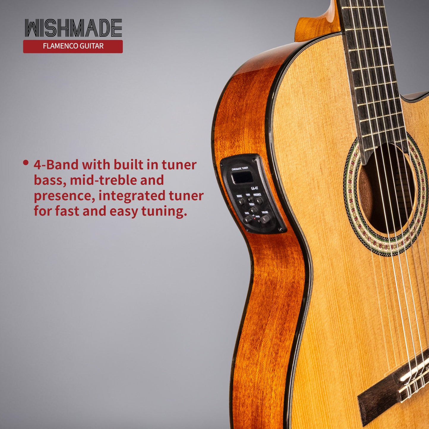 Wishmade Thin Body Acoustic-Electric Guitar, - 39 Inch Nylon String Guitar for Beginner Adults -Natural