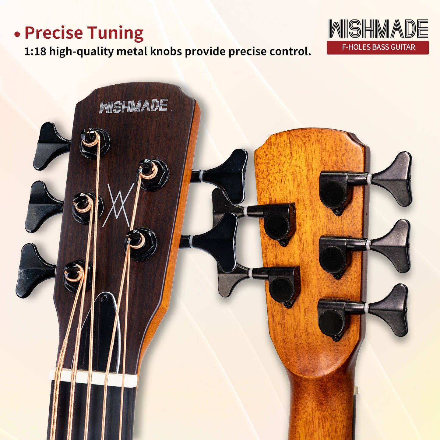 WISHMADE Acoustic 5 String Bass Guitar, Hollow-Body Electric Guitar with F-Holes for adults, Flamed Maple Top With Gig Bag