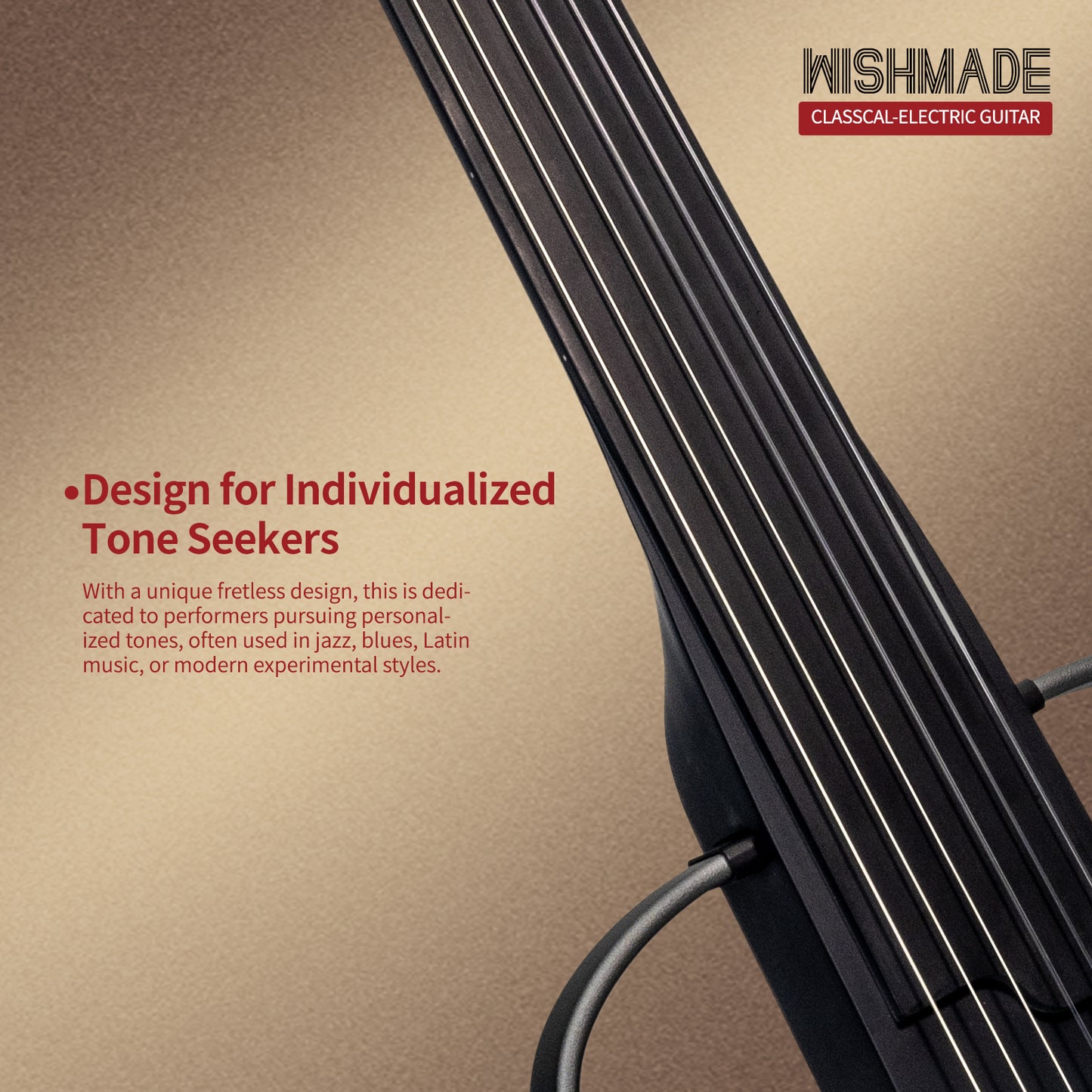 WISHMADE Fretless Silent Travel Guitar| Electric Classical Guitar Classic Nylon String |Mahogany Body with Removable Frames, Gig Bag