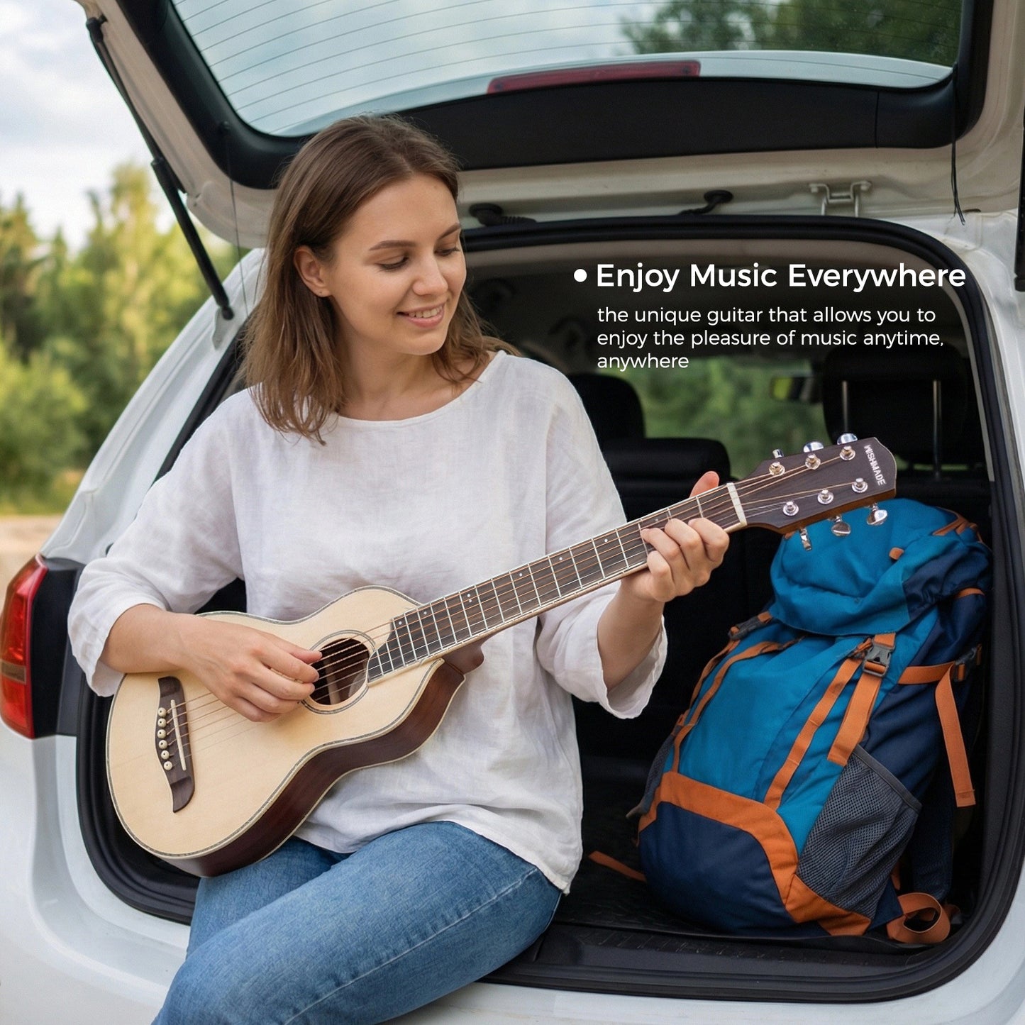 WishMade Small Body Acoustic Travel Guitar Portable Steel Guitar for Camping and Road Trips Gig Bag