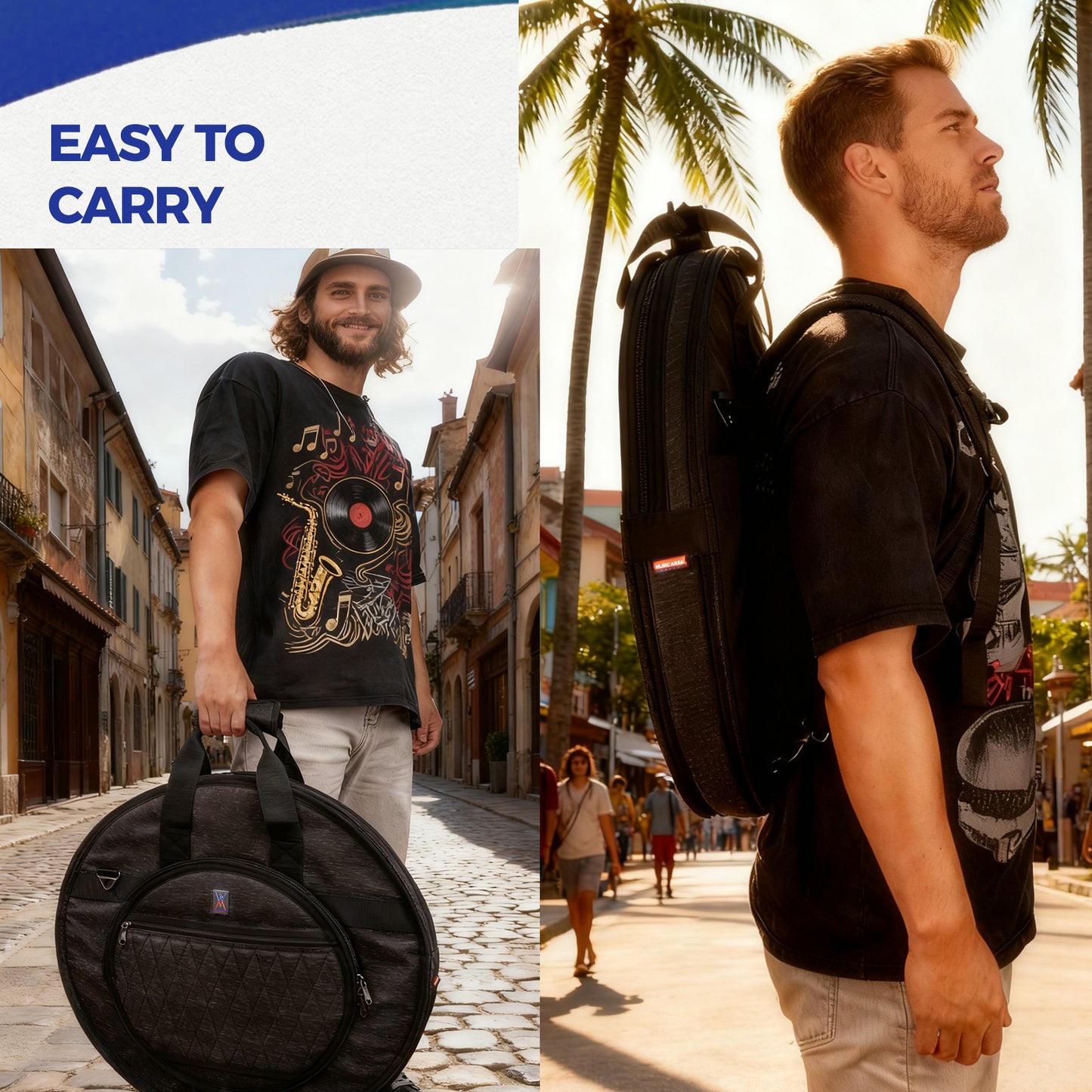 Upgraded Cymbal Bag, Double Layer Cymbal Case with 25mm Padded Divider, Handles and Backpack Straps for Cymbals and Accessories