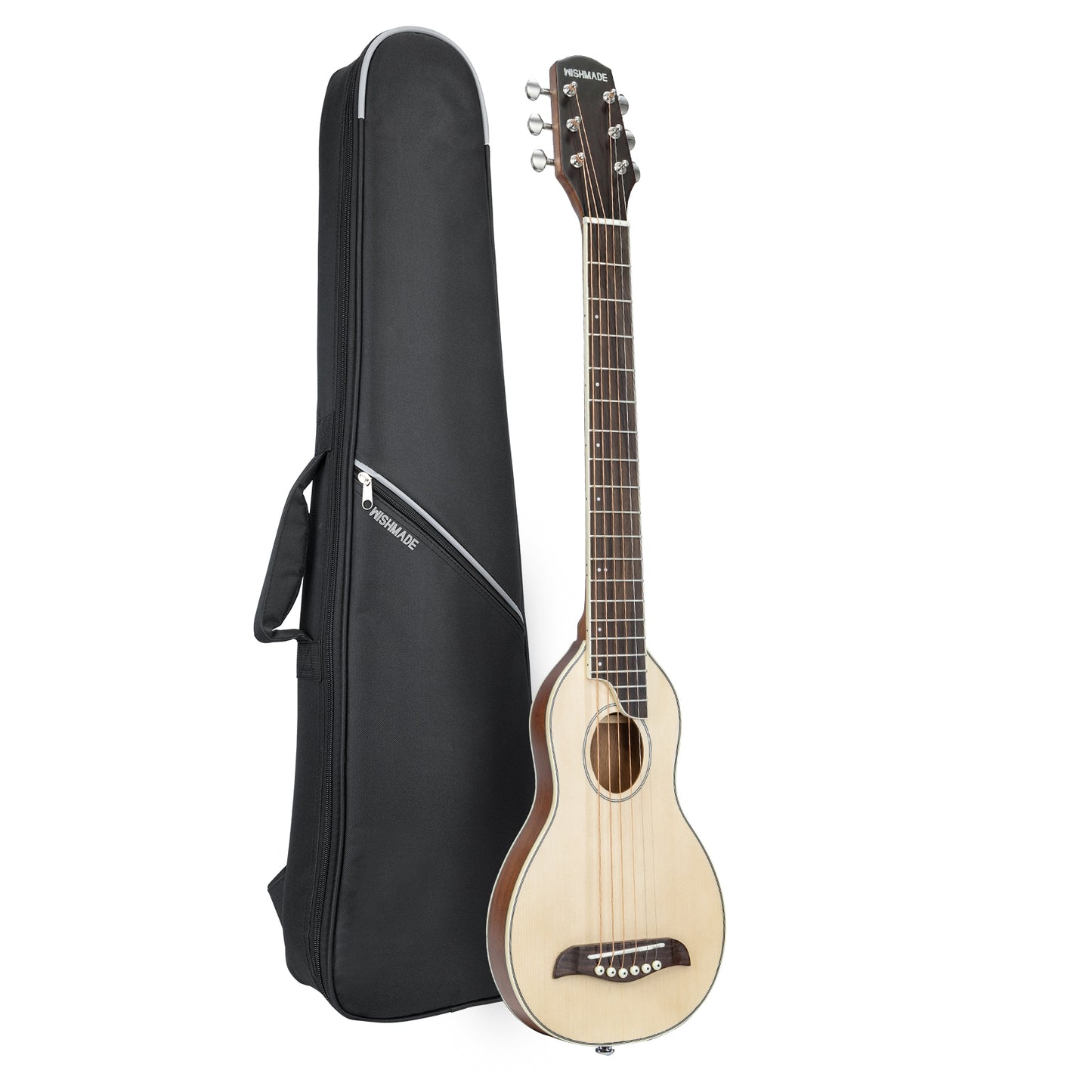 WishMade Small Body Acoustic Travel Guitar Portable Steel Guitar for Camping and Road Trips Gig Bag