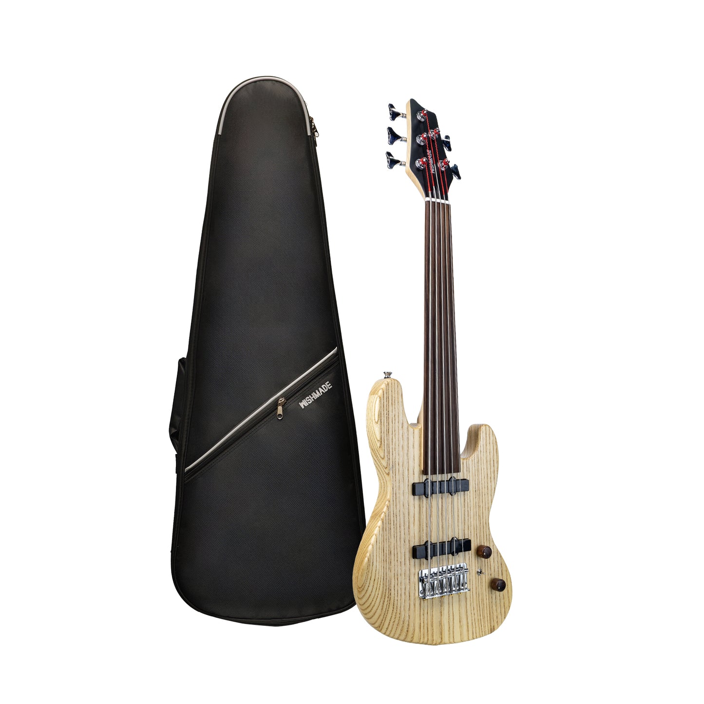 Wishmade Fretless Mini Bass Guitar,Portable Small Size Guitar with Gigbag,Maple Neck,HH.
