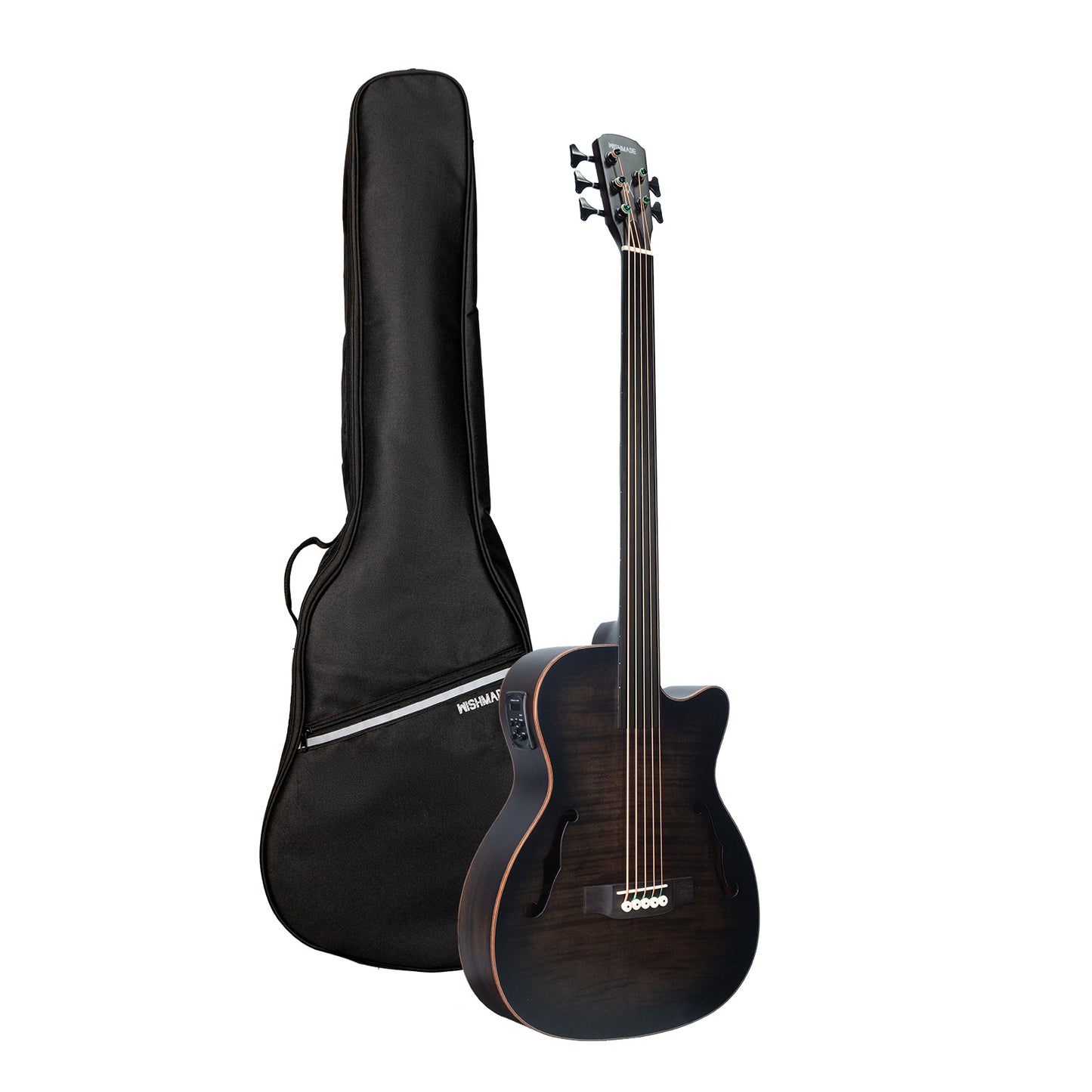 WISHMADE  Acoustic Bass Guitar with F-Holes | 5 String Bass Guitar forbandsman adults, Flamed Maple Top With Gig Bag