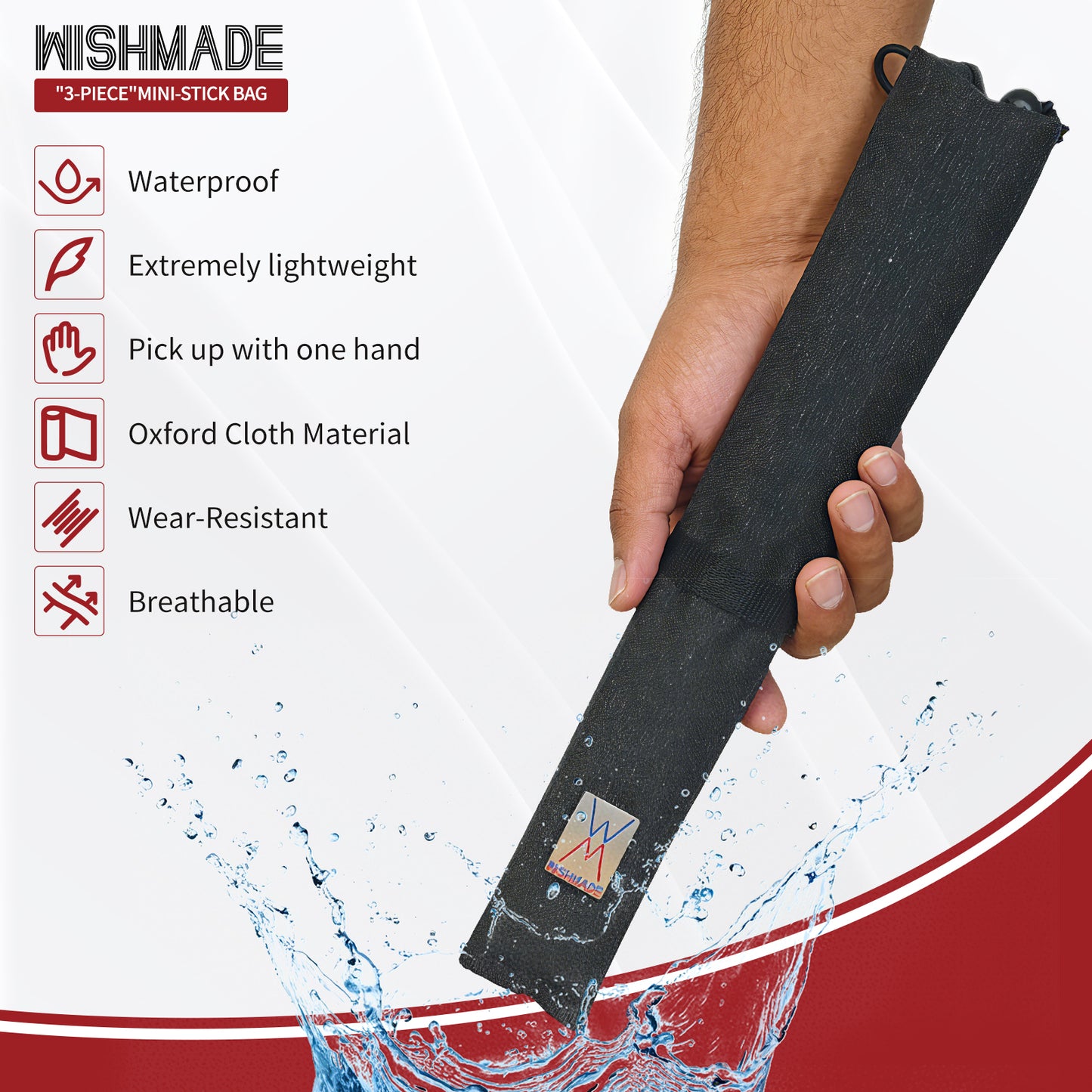 Drum Stick Bag Percussion Music Drum Accessories Case ,  Small Drumstick Storage Case, Hanging Drumstick Rack Bag, Holds 3 Pairs of Drum Sticks Water-Resistant Bag Fabric, Black