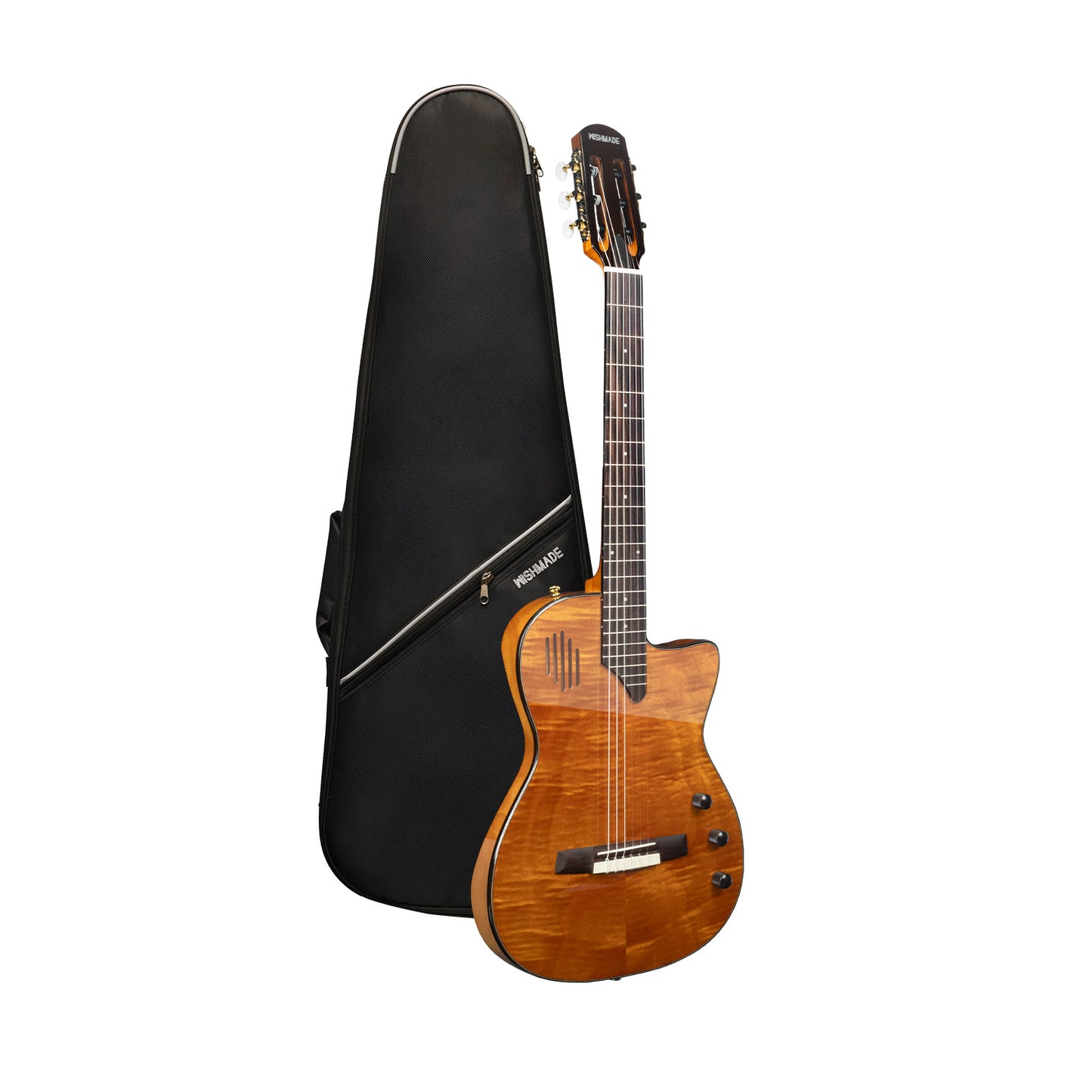 Wishmade Electric Classical Guitar Classic Nylon String ,thin body acoustic guitar for adults， Solid Spruce Top, Chambered Solid Body, Cutaway, Recycled Nylon Shell Gig-Bag