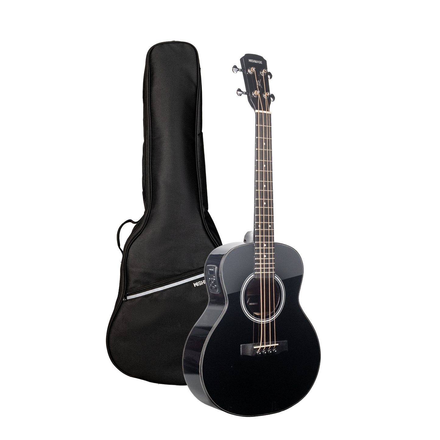 WISHMADE mini acoustic guitar|  Electric travel bass guitars for beginners | Mahogany Construction, Spruce Top with  Gig Bag