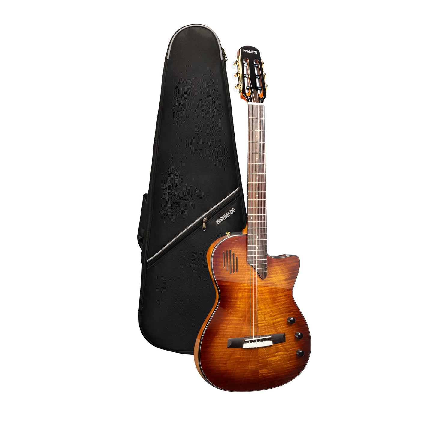 Wishmade Electric Classical Guitar Classic Nylon String ,thin body acoustic guitar for adults， Solid Spruce Top, Chambered Solid Body, Cutaway, Recycled Nylon Shell Gig-Bag