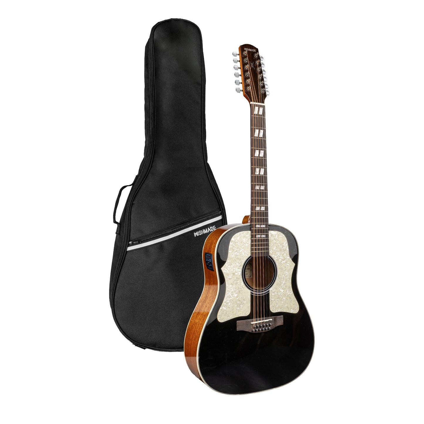 WishMade 12-String Acoustic-Electric Guitar with Spruce Top, Mahogany Back & Sides, Round Shoulder Cutaway and Dual Pickguards for Live Performance