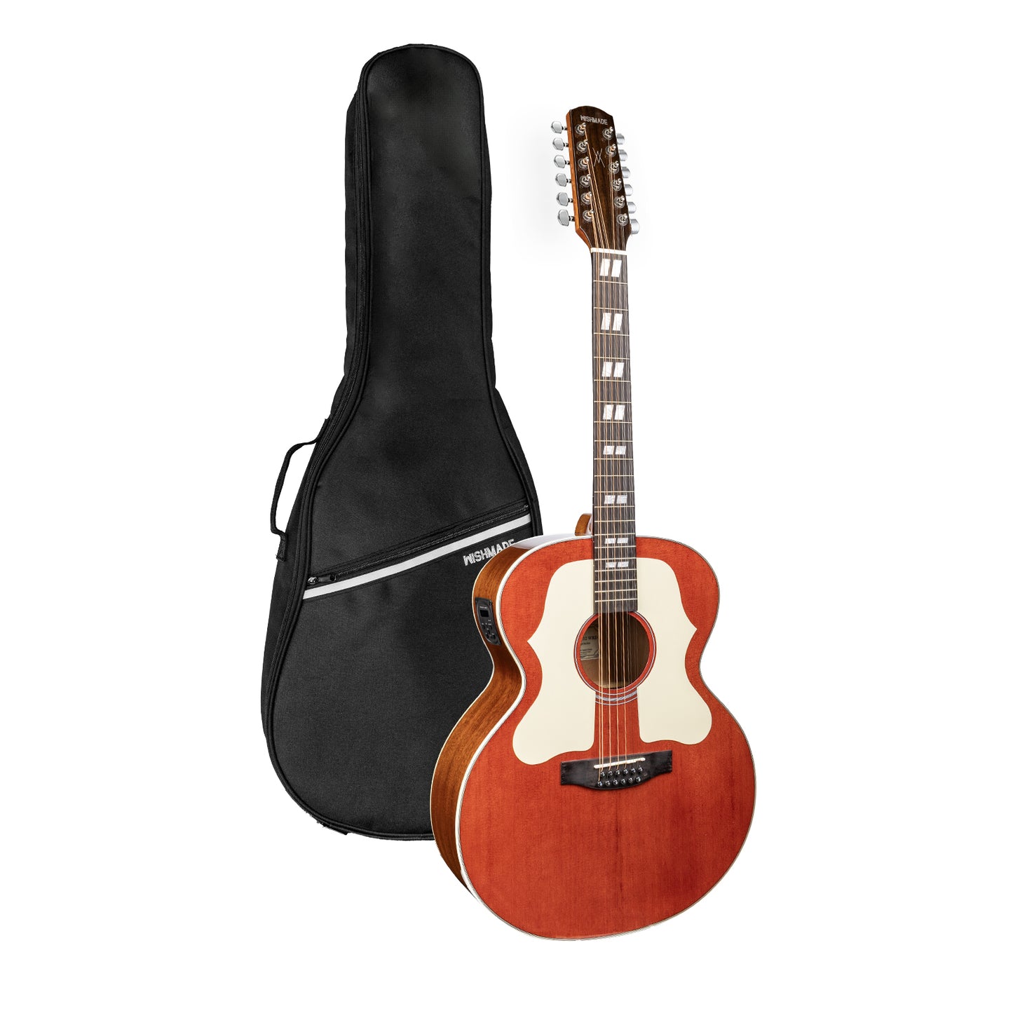 WishMade 12-String Acoustic-Electric Guitar with Spruce Top, Mahogany Back & Sides, Round Shoulder Cutaway and Dual Pickguards for Live Performance