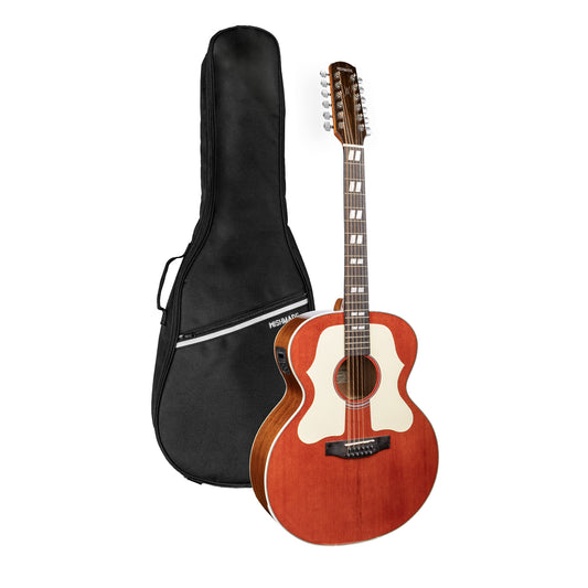 WishMade 12-String Acoustic-Electric Guitar with Spruce Top, Mahogany Back & Sides, Round Shoulder Cutaway and Dual Pickguards for Live Performance