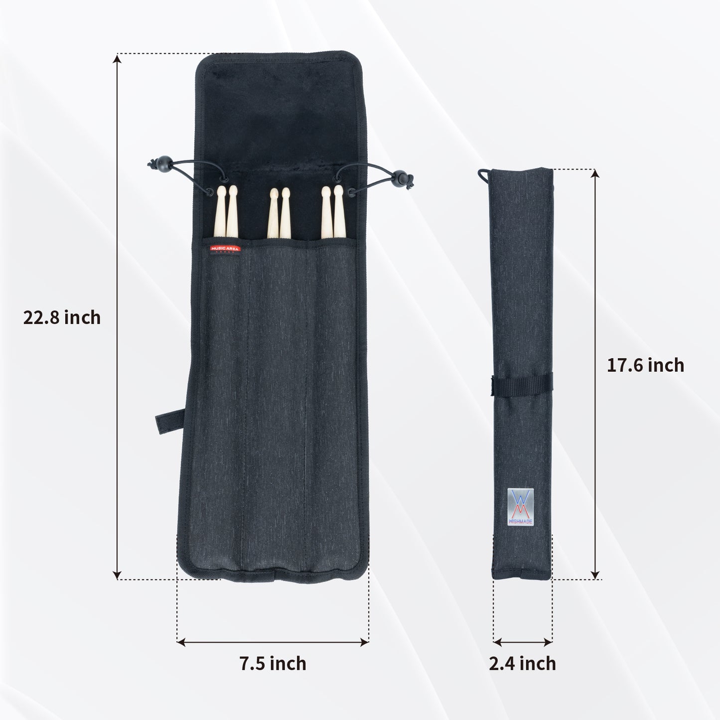 Drum Stick Bag Percussion Music Drum Accessories Case ,  Small Drumstick Storage Case, Hanging Drumstick Rack Bag, Holds 3 Pairs of Drum Sticks Water-Resistant Bag Fabric, Black