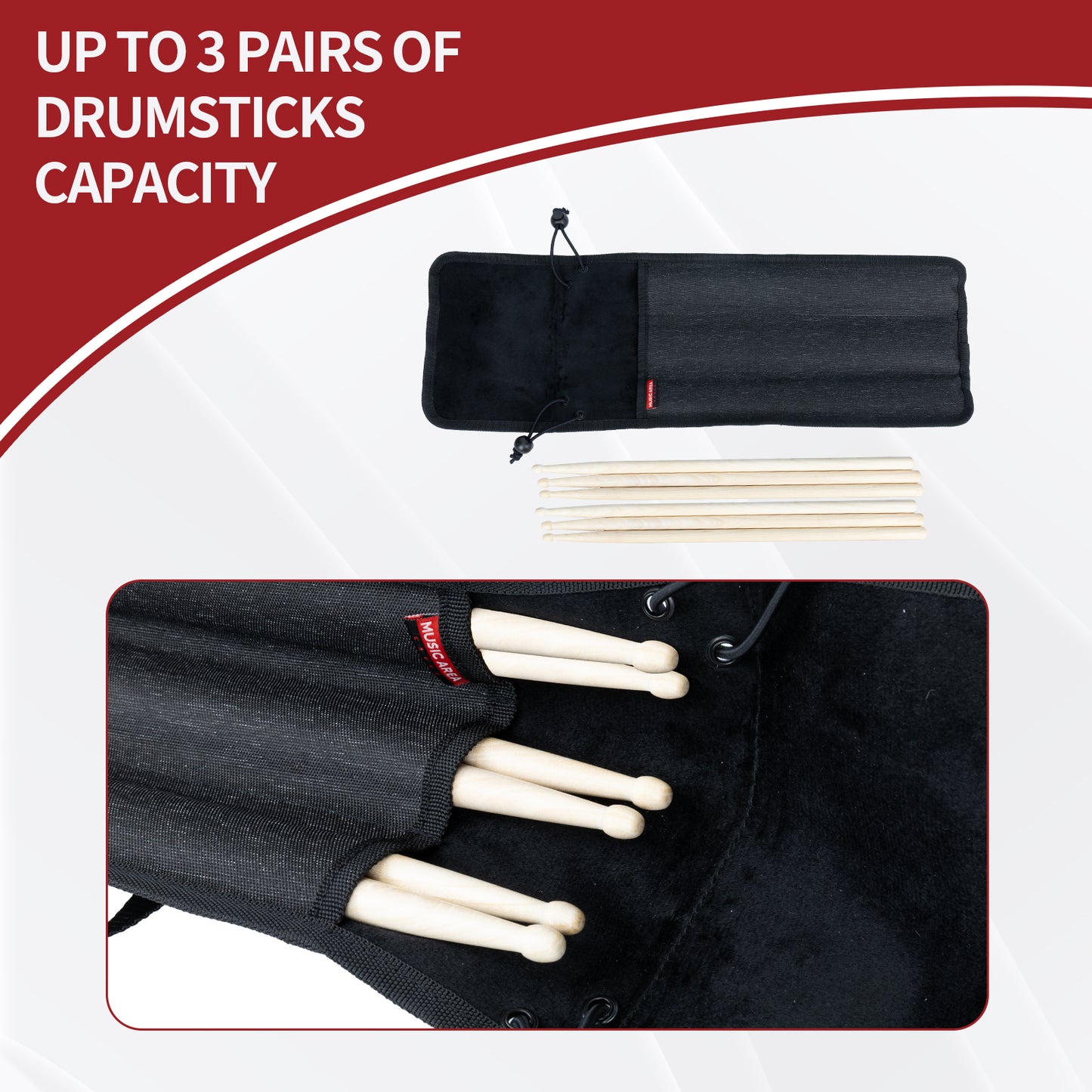 Drum Stick Bag Percussion Music Drum Accessories Case ,  Small Drumstick Storage Case, Hanging Drumstick Rack Bag, Holds 3 Pairs of Drum Sticks Water-Resistant Bag Fabric, Black