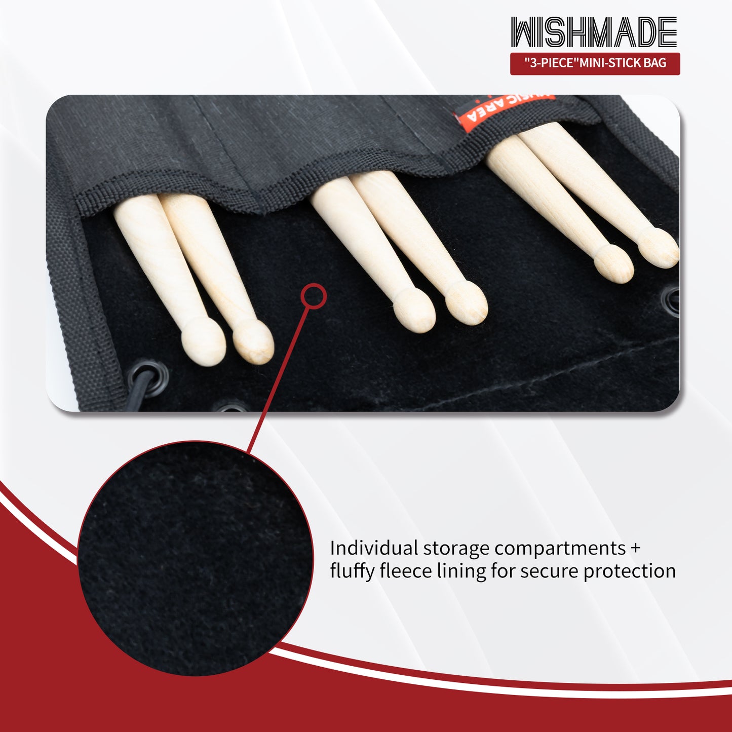 Drum Stick Bag Percussion Music Drum Accessories Case ,  Small Drumstick Storage Case, Hanging Drumstick Rack Bag, Holds 3 Pairs of Drum Sticks Water-Resistant Bag Fabric, Black