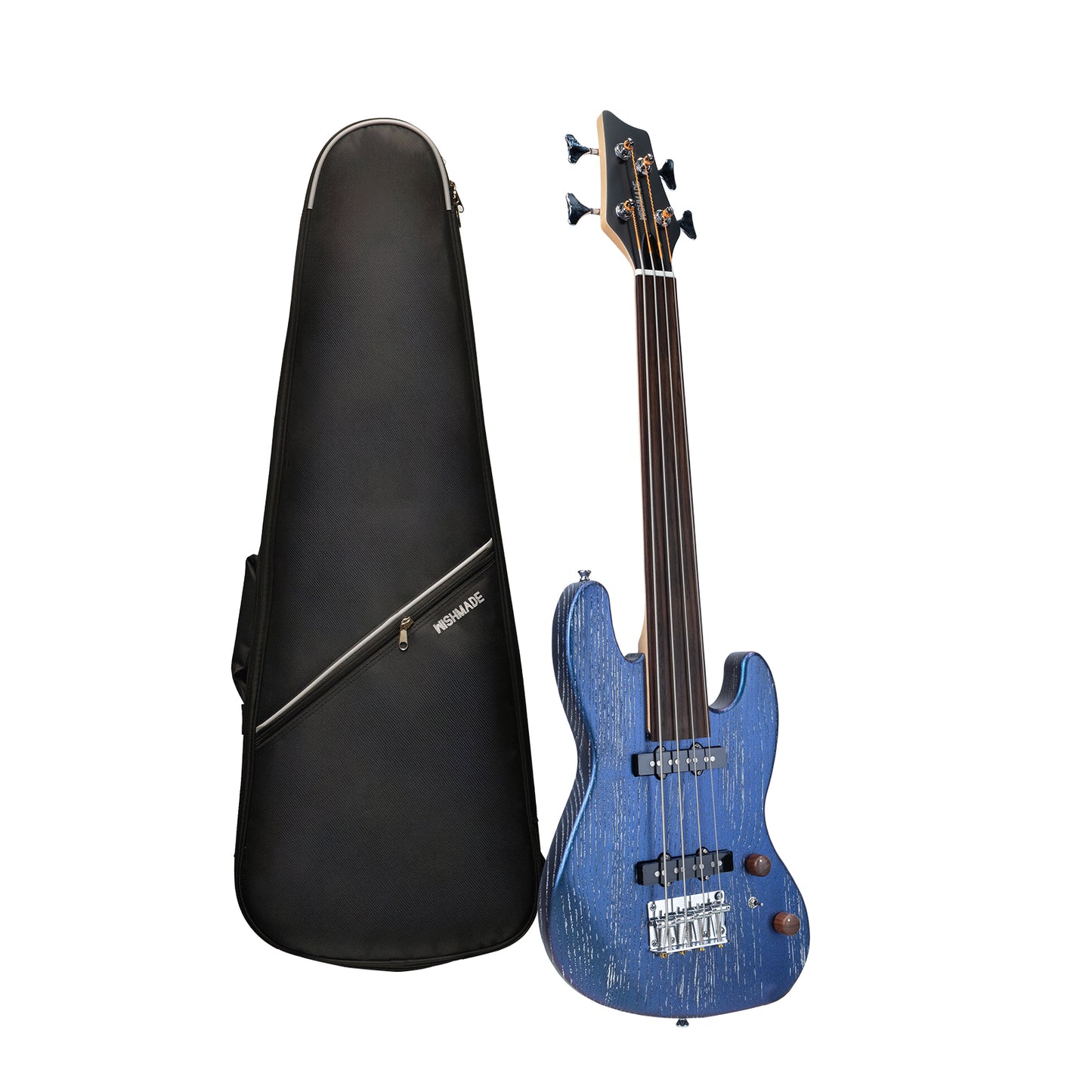 Wishmade Fretless Mini Bass Guitar,Portable Small Size Guitar with Gigbag,Maple Neck,HH.