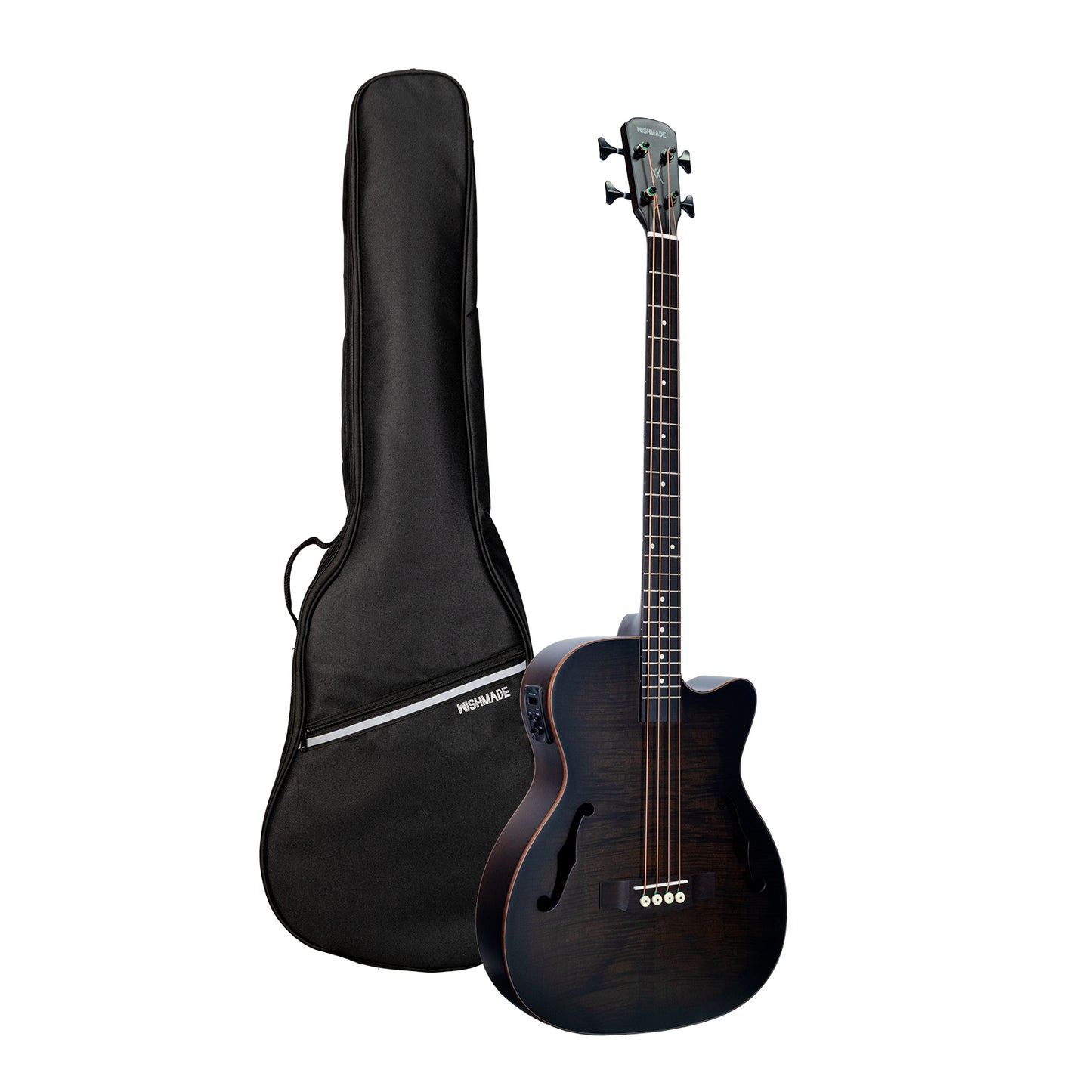WISHMADE  Electric travel bass guitars  with F-Holes|   Acoustic Bass Guitar  for bandsman |  Flamed Maple Top With Gig Bag