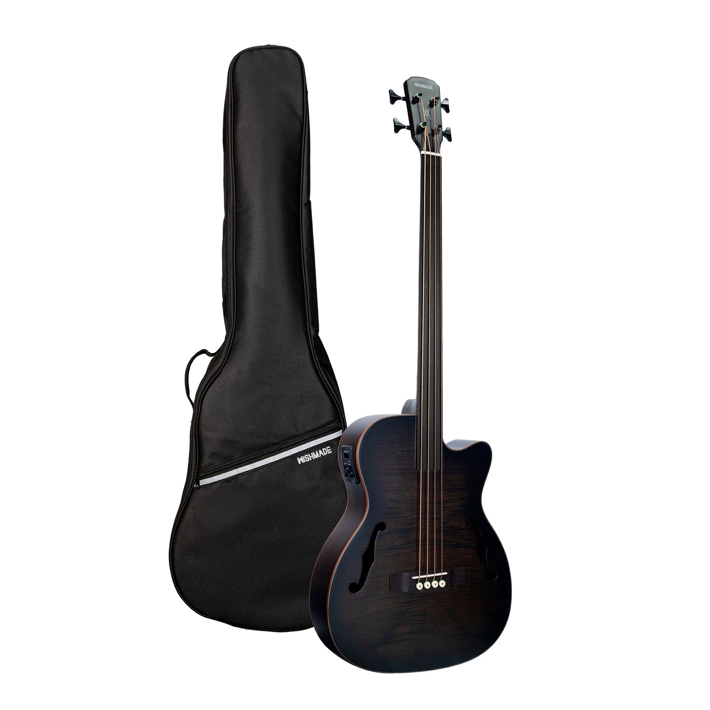 WISHMADE  4 String Electric travel bass guitars  with F-Holes|   Acoustic Bass Guitar  for bandsman |  Flamed Maple Top With Gig Bag