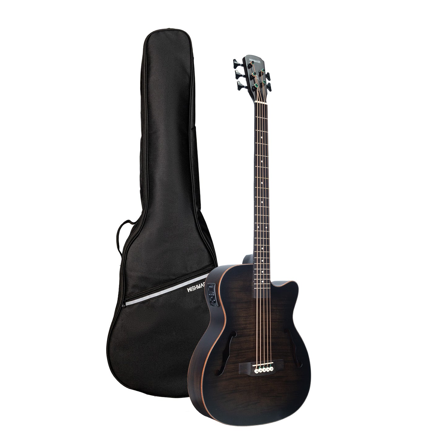 WISHMADE  Acoustic Bass Guitar with F-Holes | 5 String Bass Guitar forbandsman adults, Flamed Maple Top With Gig Bag