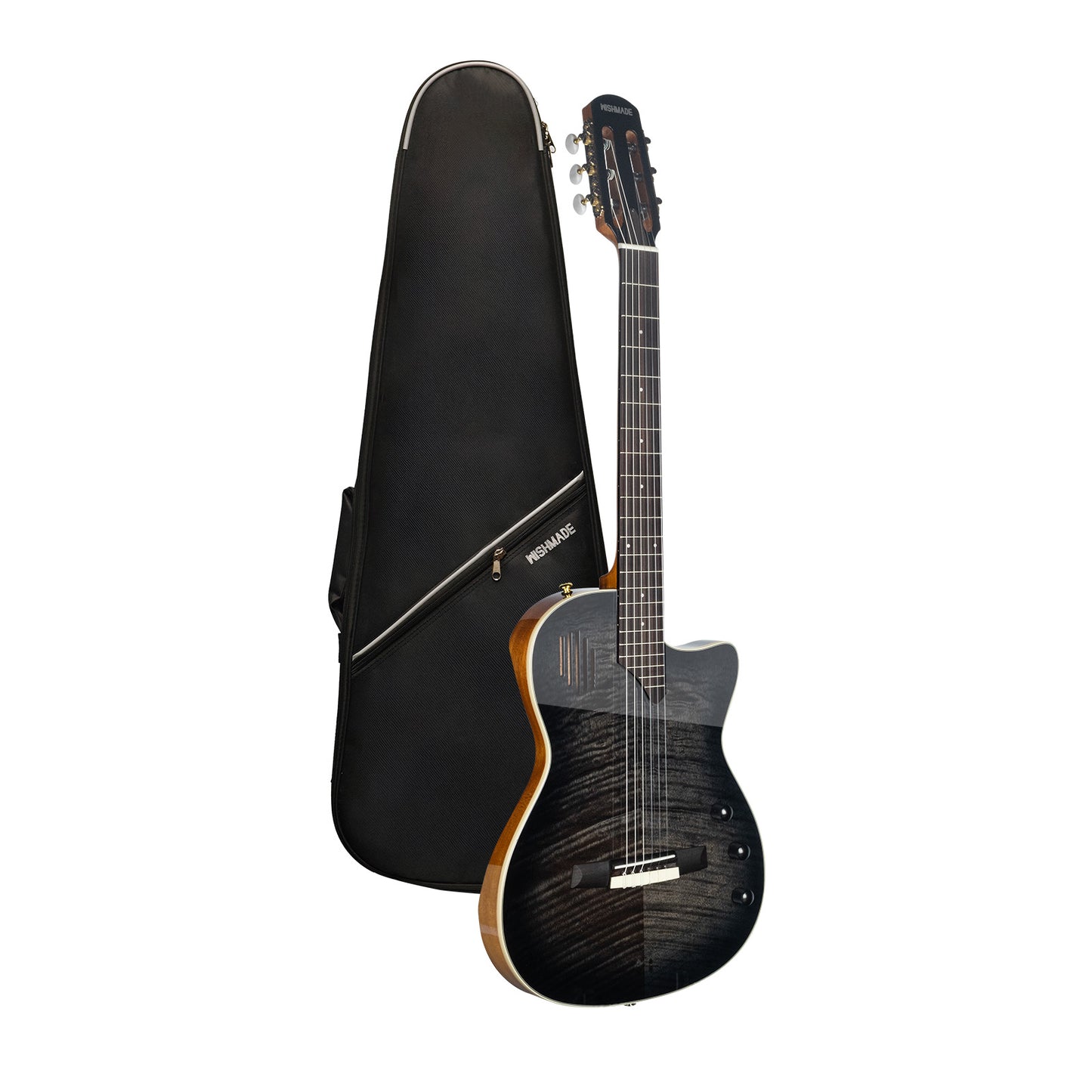 Wishmade Electric Classical Guitar Classic Nylon String ,thin body acoustic guitar for adults， Solid Spruce Top, Chambered Solid Body, Cutaway, Recycled Nylon Shell Gig-Bag