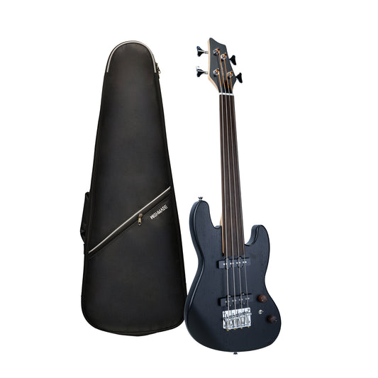 Wishmade Fretless Mini Bass Guitar,Portable Small Size Guitar with Gigbag,Maple Neck,HH.
