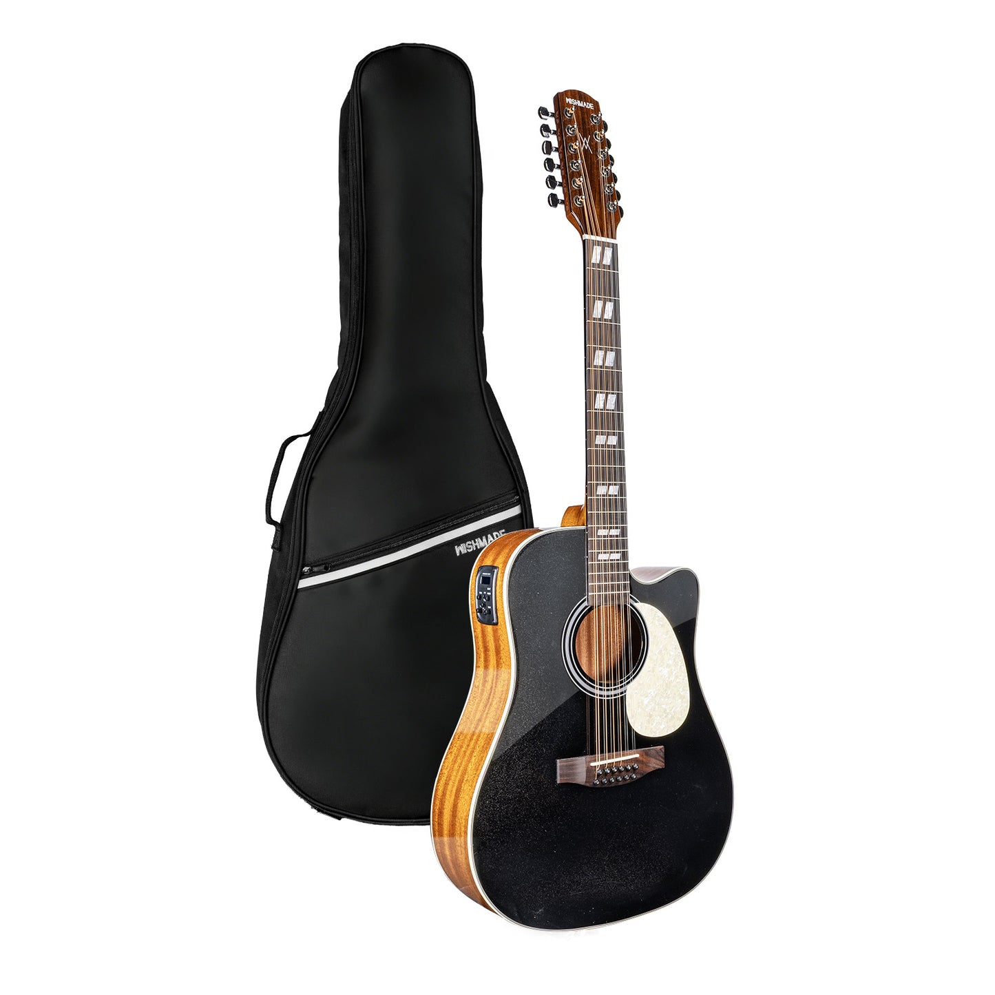 WishMade 12-String Acoustic-Electric Guitar with Spruce Top, Mahogany Back & Sides, Round Shoulder Cutaway and Dual Pickguards for Live Performance