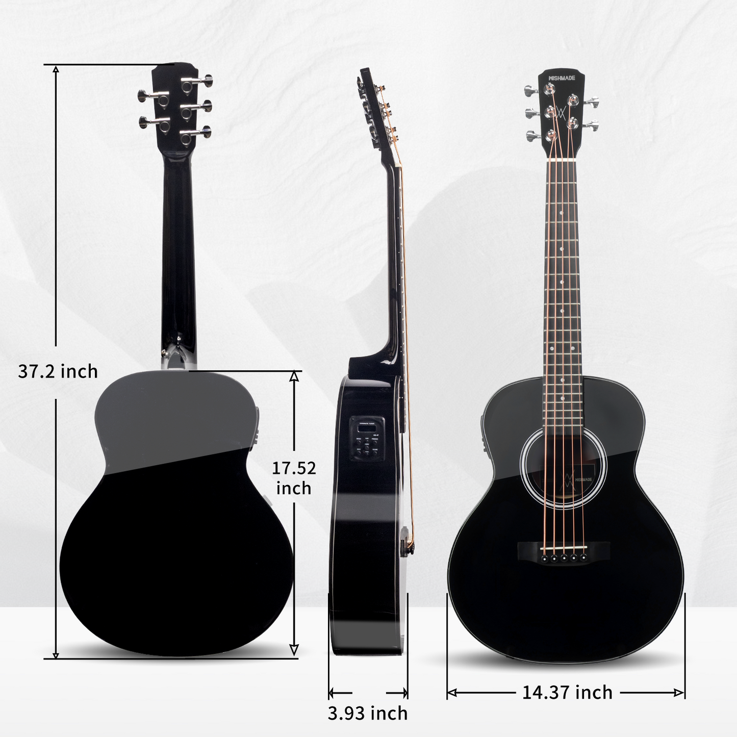 WISHMADE 3/4 Acoustic Bass Guitar 5 string bass guitar With Gig Bag  - Black Guitar Body Natural Wood Finish for Kids Bass Guitar & Beginner Guitar for Adults Youth Practice