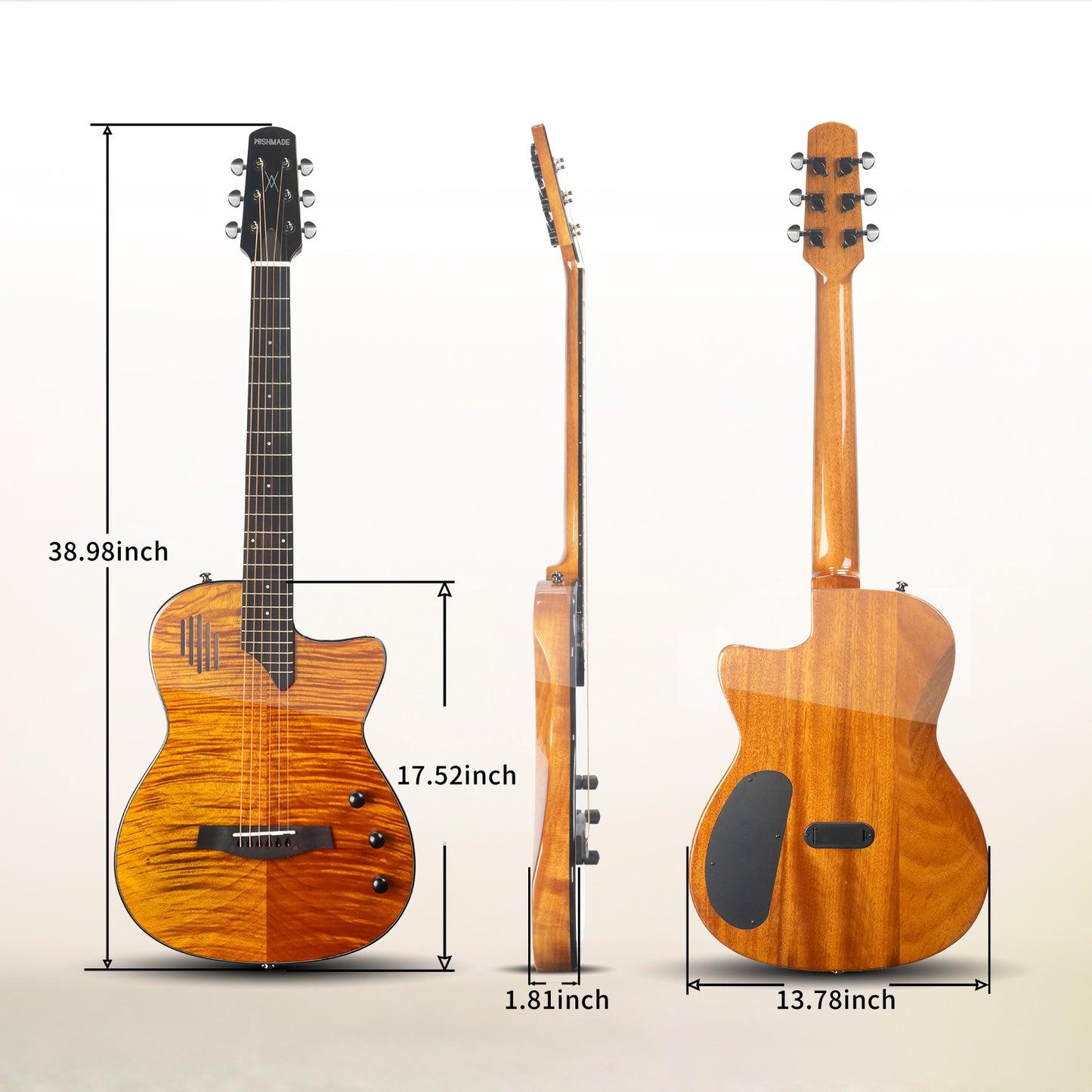 WISHMADE Acoustic-Electric Guitar,6 String Cutaway Guitar Build-in Pickup ,thin body acoustic guitar for adults