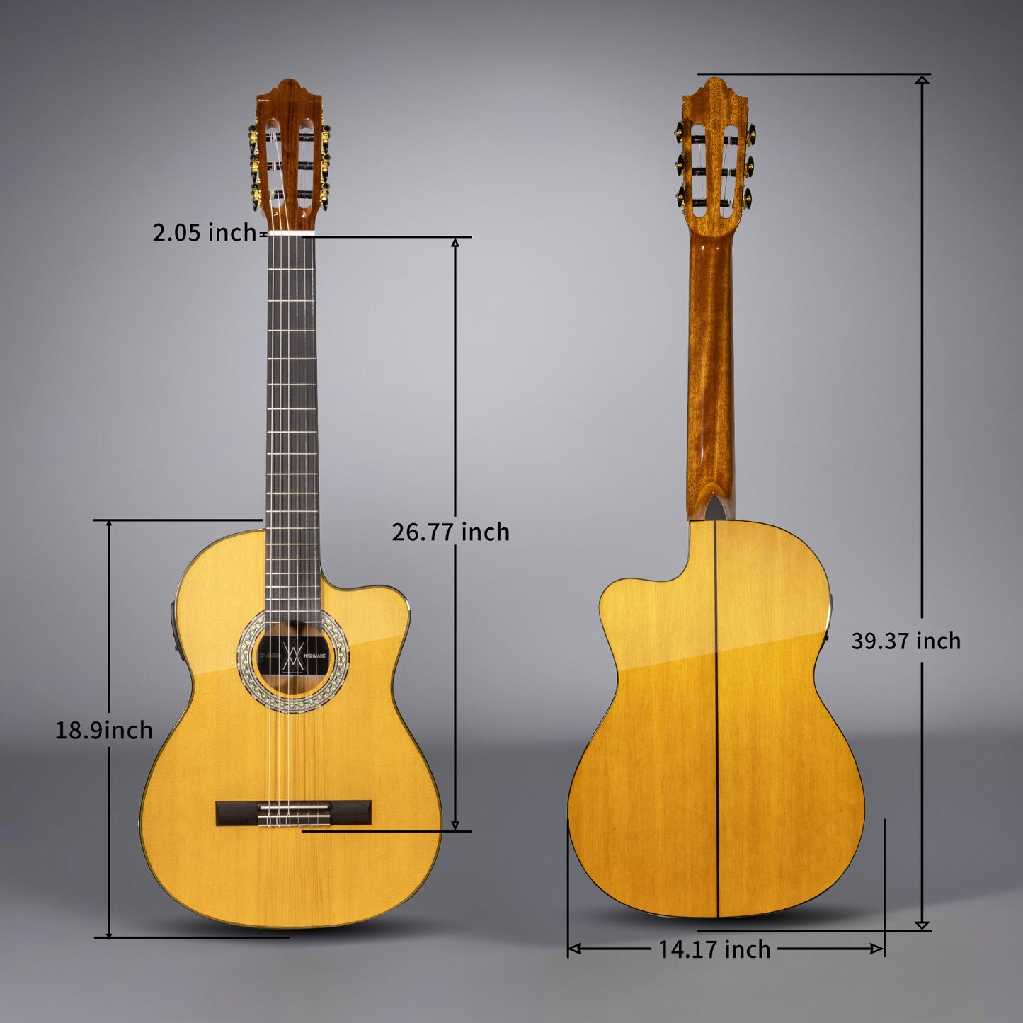 Wishmade  Flamenco Guitar - 39 Inch Electric Classical  Nylon String Guitar for Beginner Adults with Gig Bag