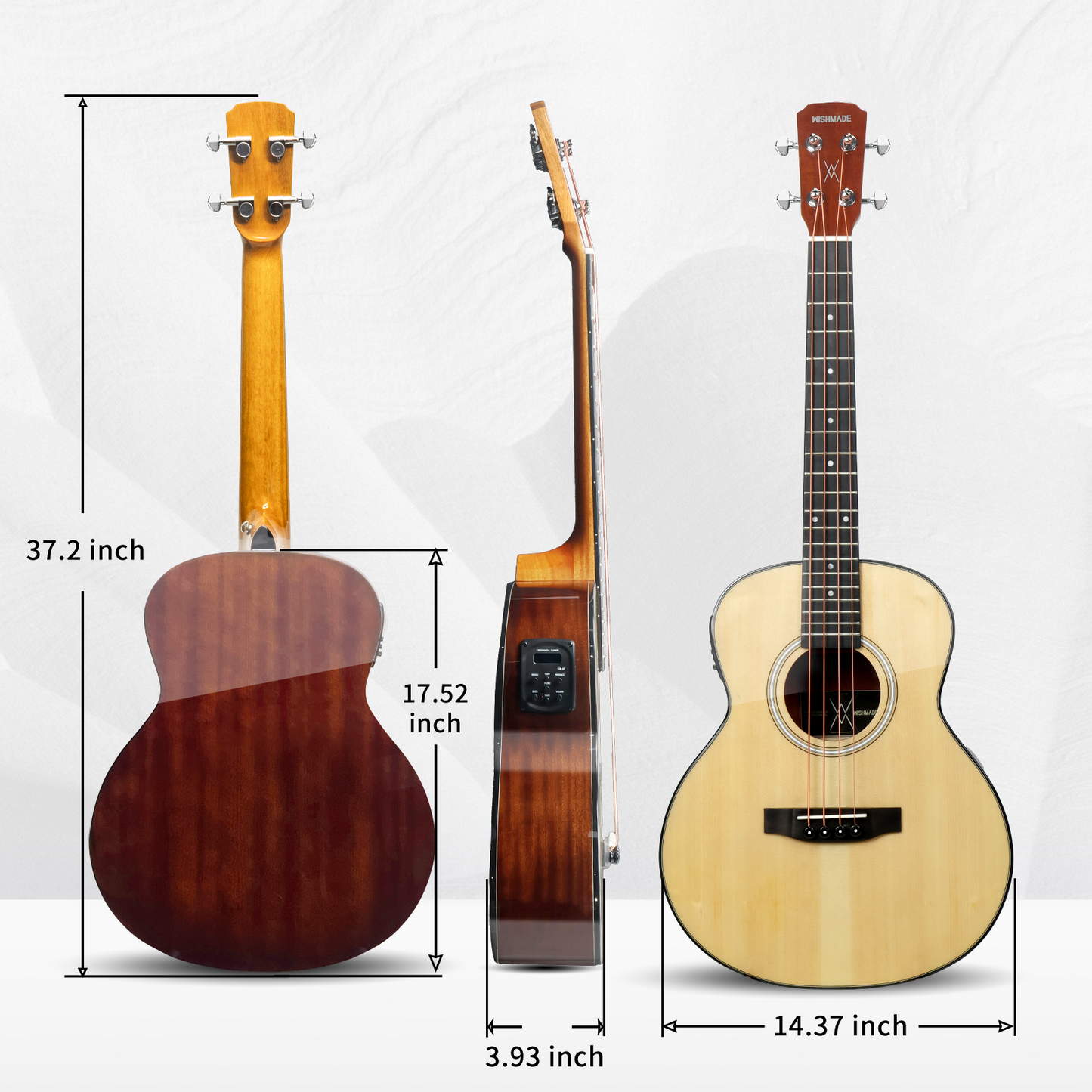 WISHMADE mini acoustic guitar|  Electric travel bass guitars for beginners | Mahogany Construction, Spruce Top with  Gig Bag