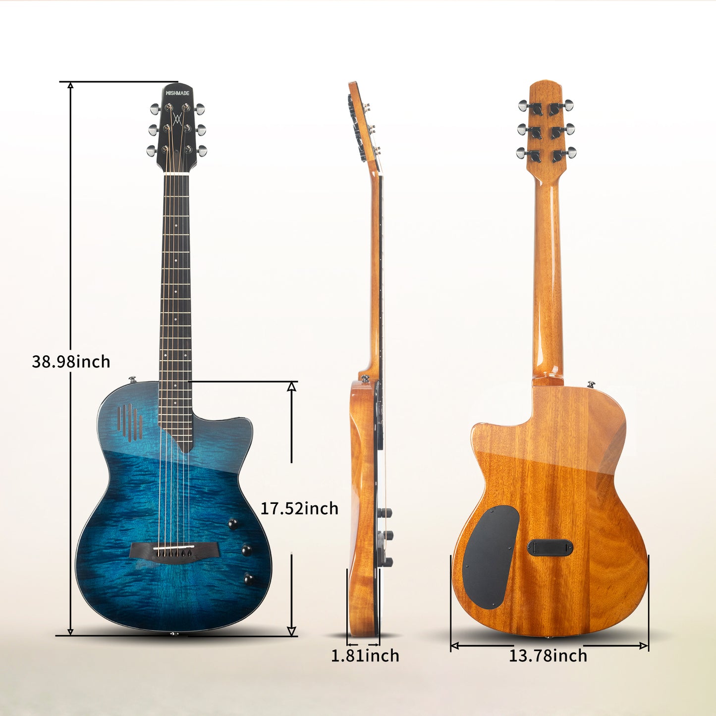 WISHMADE Acoustic-Electric Guitar,6 String Cutaway Guitar Build-in Pickup ,thin body acoustic guitar for adults