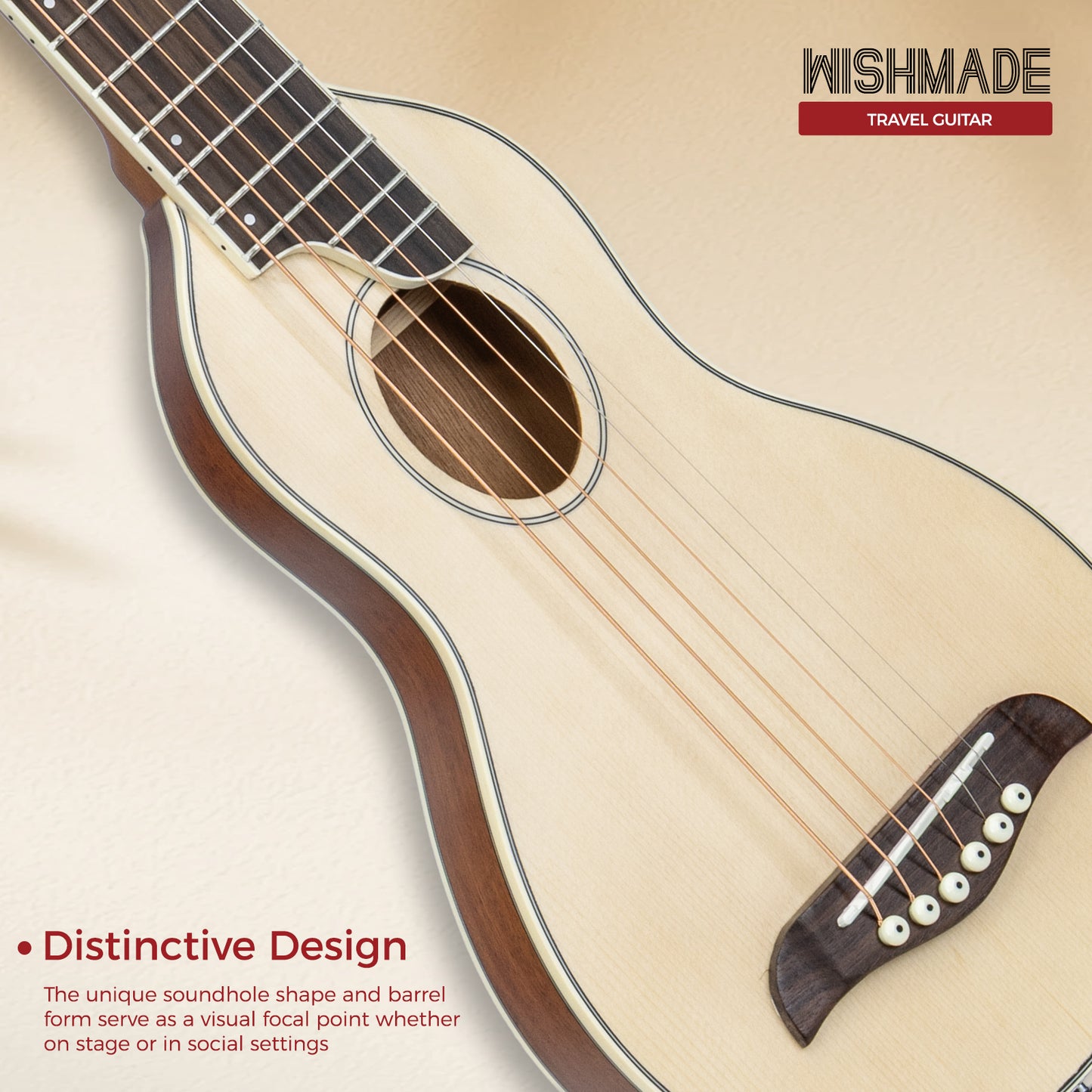 WishMade Small Body Acoustic Travel Guitar Portable Steel Guitar for Camping and Road Trips Gig Bag