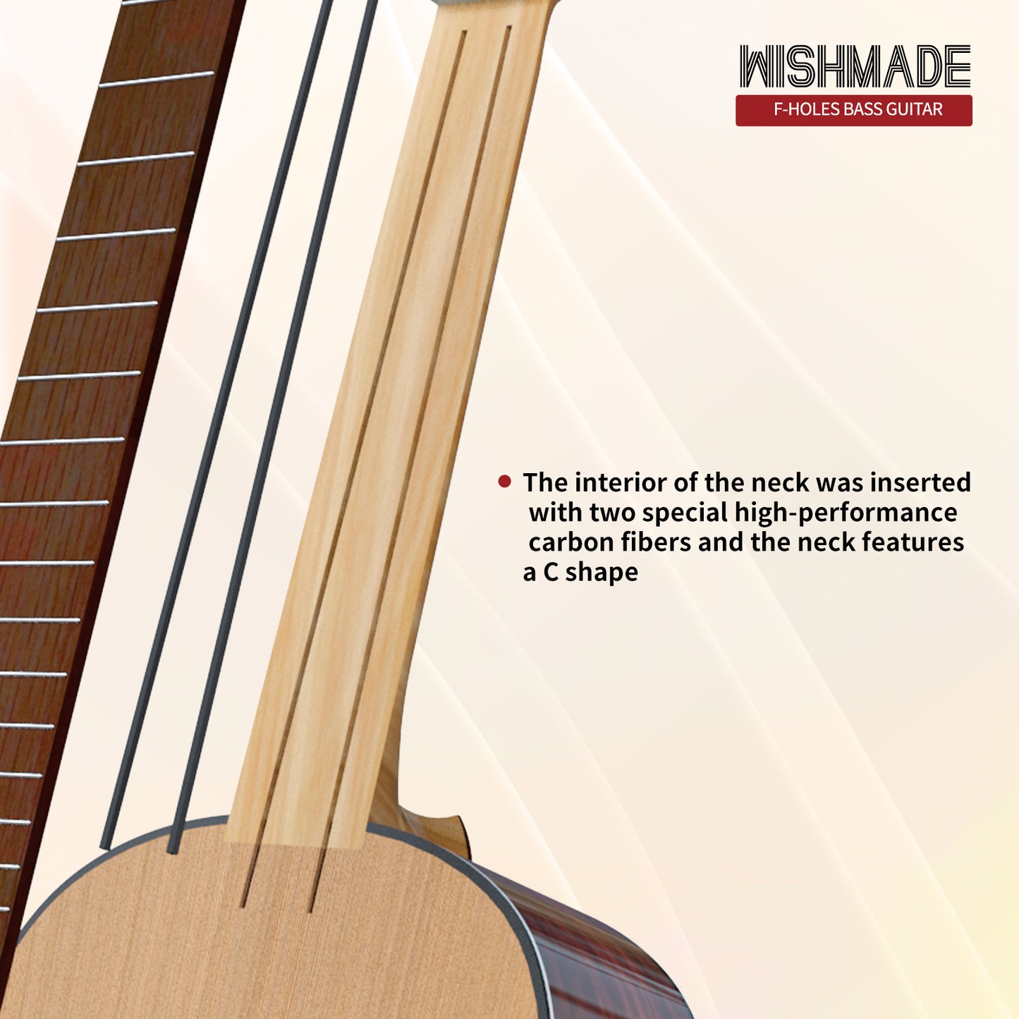 WISHMADE Acoustic 5 String Bass Guitar, Hollow-Body Electric Guitar with F-Holes for adults, Flamed Maple Top With Gig Bag