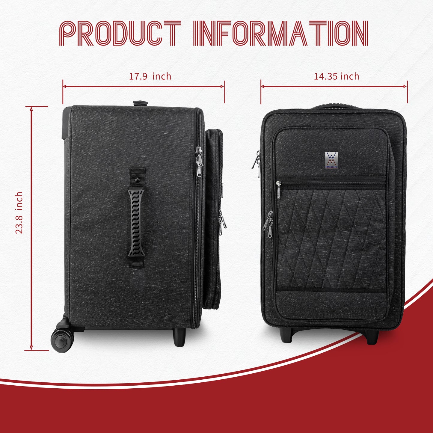 Wishmade CJ100 Cajon Box Drum Bag with Retractable Handle & Wheels ,Waterproof Armor & 2" Shock-Absorbing Padding
