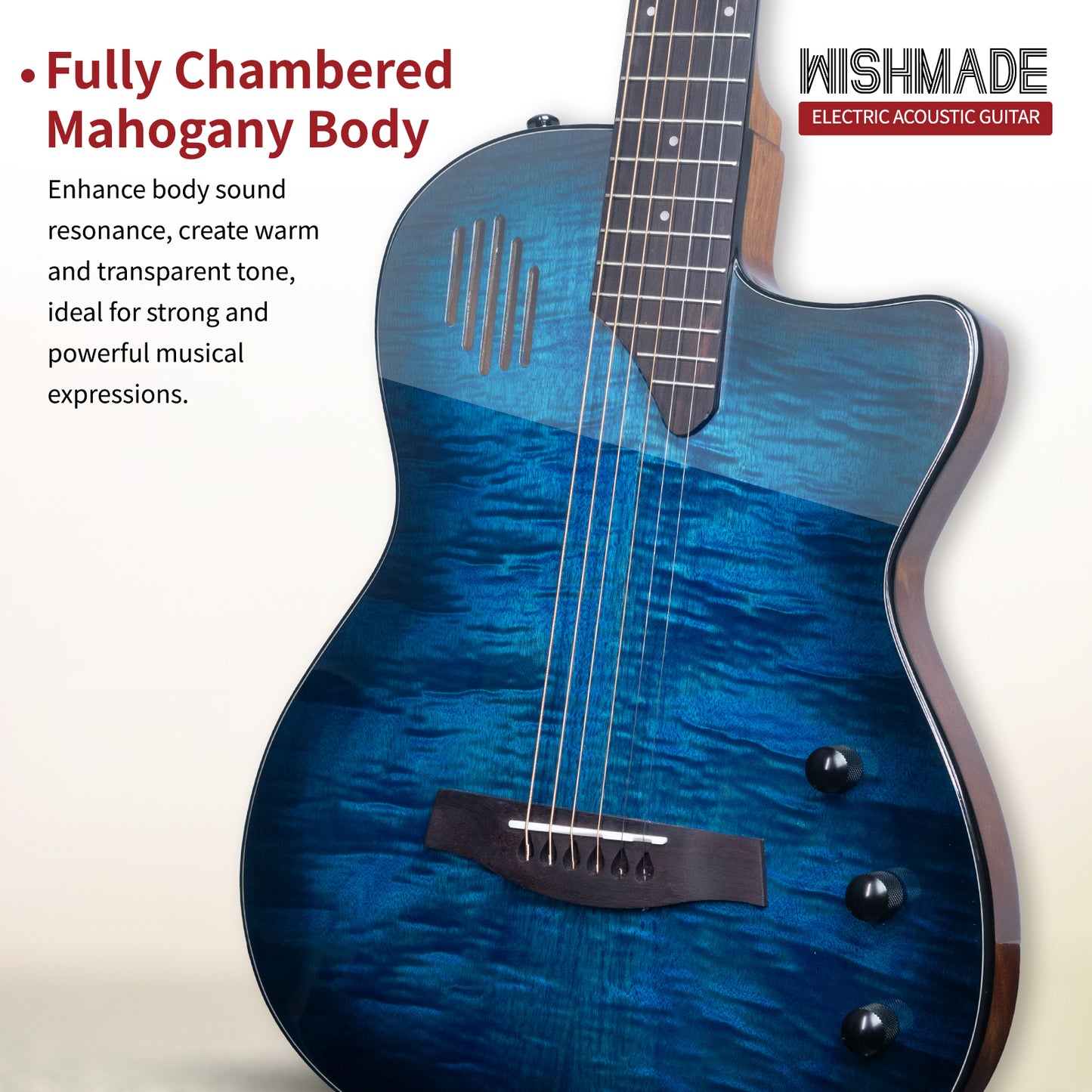WISHMADE Acoustic-Electric Guitar,6 String Cutaway Guitar Build-in Pickup ,thin body acoustic guitar for adults