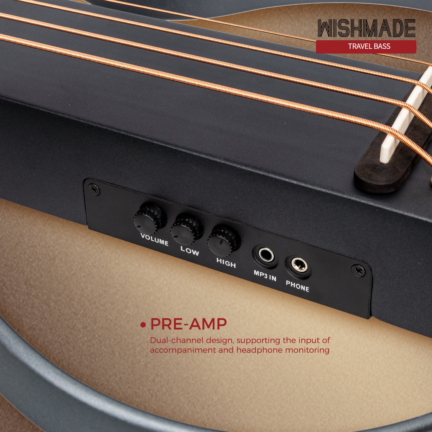 WishMade Silent Travel Bass Portable Electric Bass Guitar Mahogany Body Gig Bag