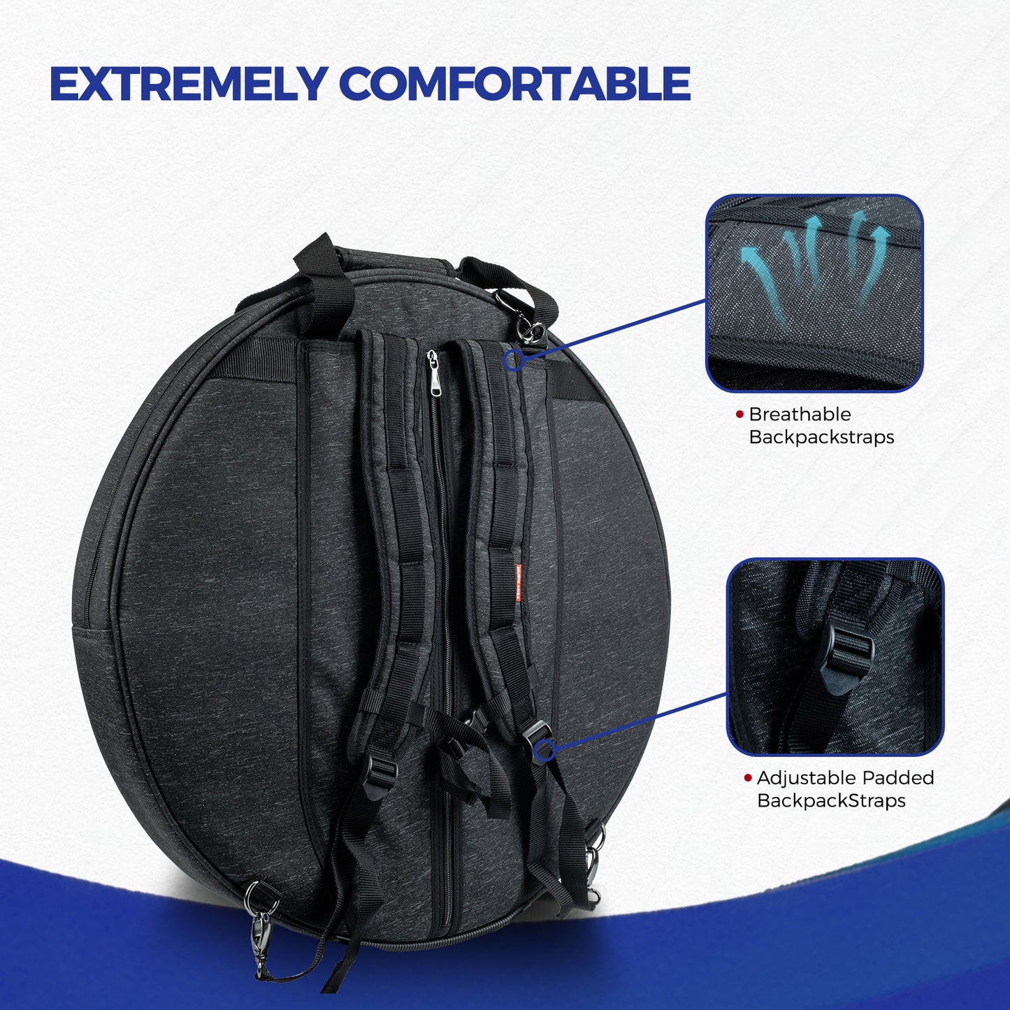 Upgraded Cymbal Bag, Double Layer Cymbal Case with 25mm Padded Divider, Handles and Backpack Straps for Cymbals and Accessories
